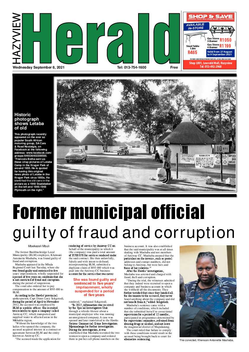 Hazyview Herald 8 September 2021 page 1