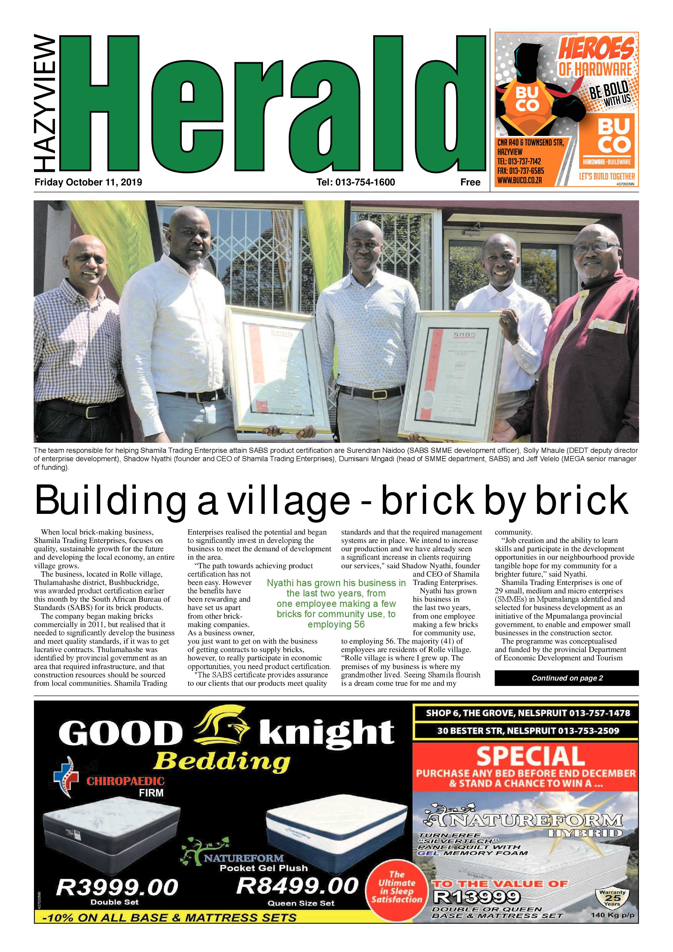 Hazyview Herald 11 October 2019 page 1