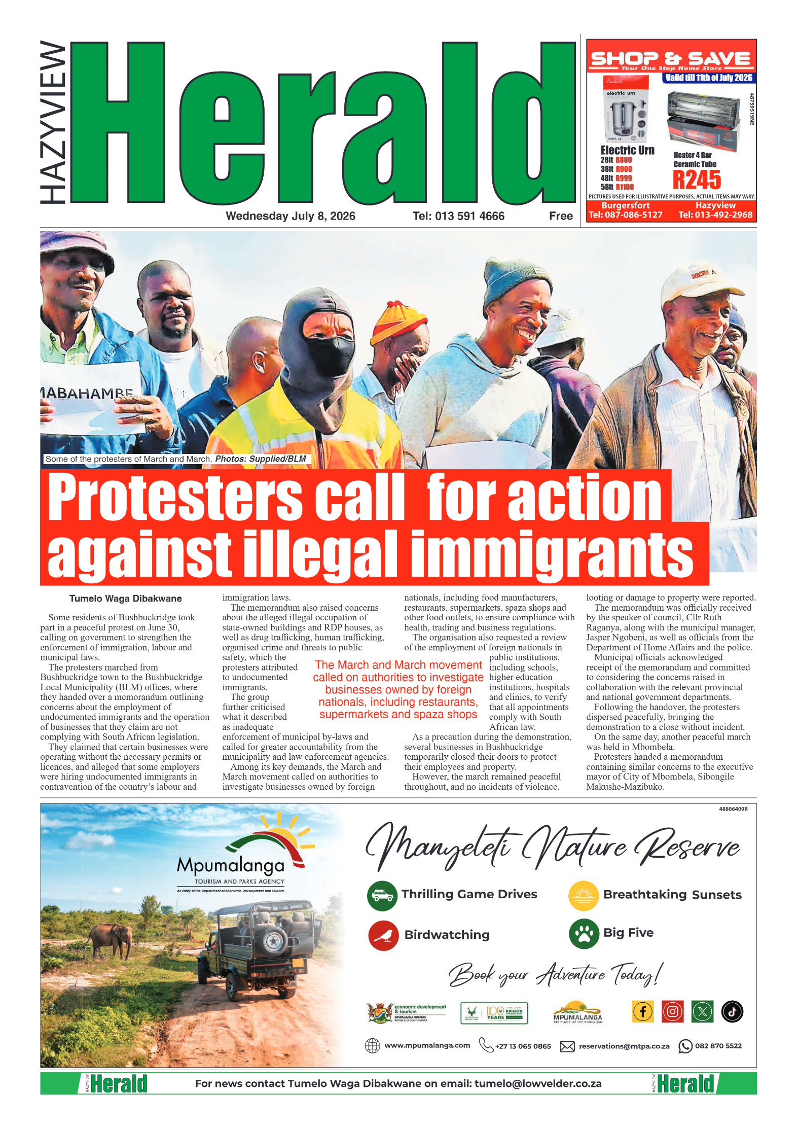 Hazyview Herald 8 July 2026 page 1