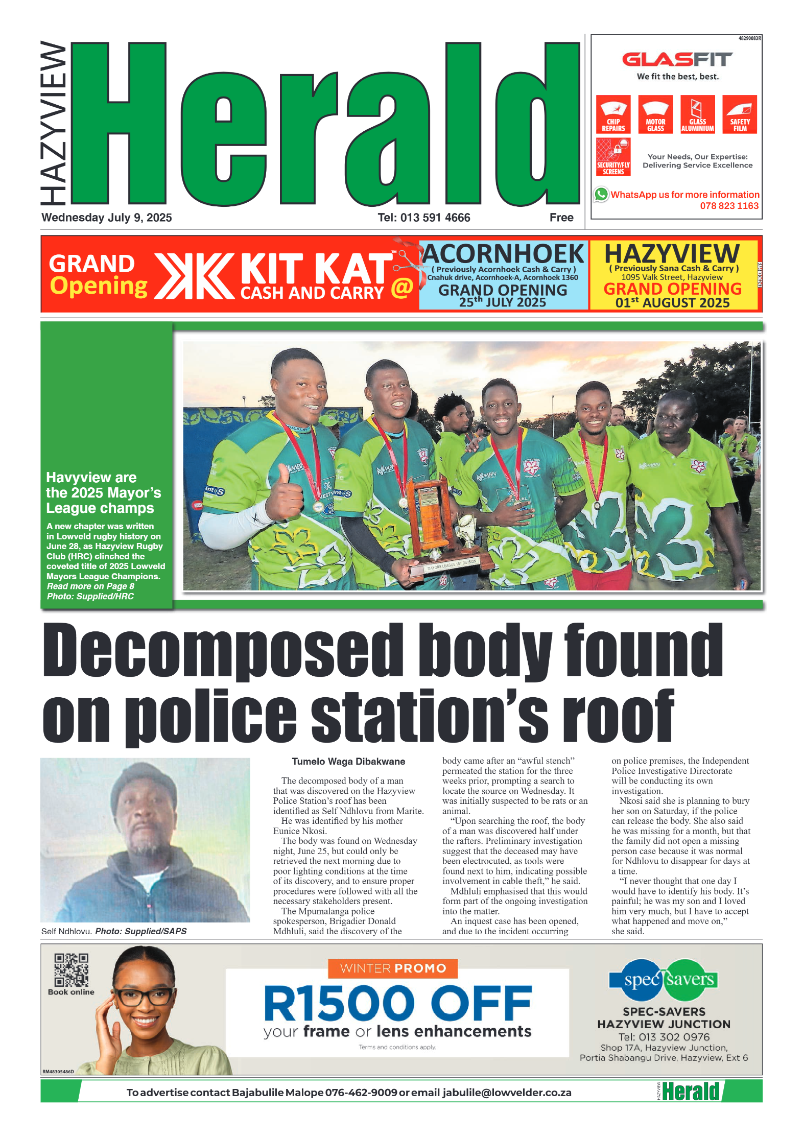 Hazyview Herald 09 July 2025 page 1