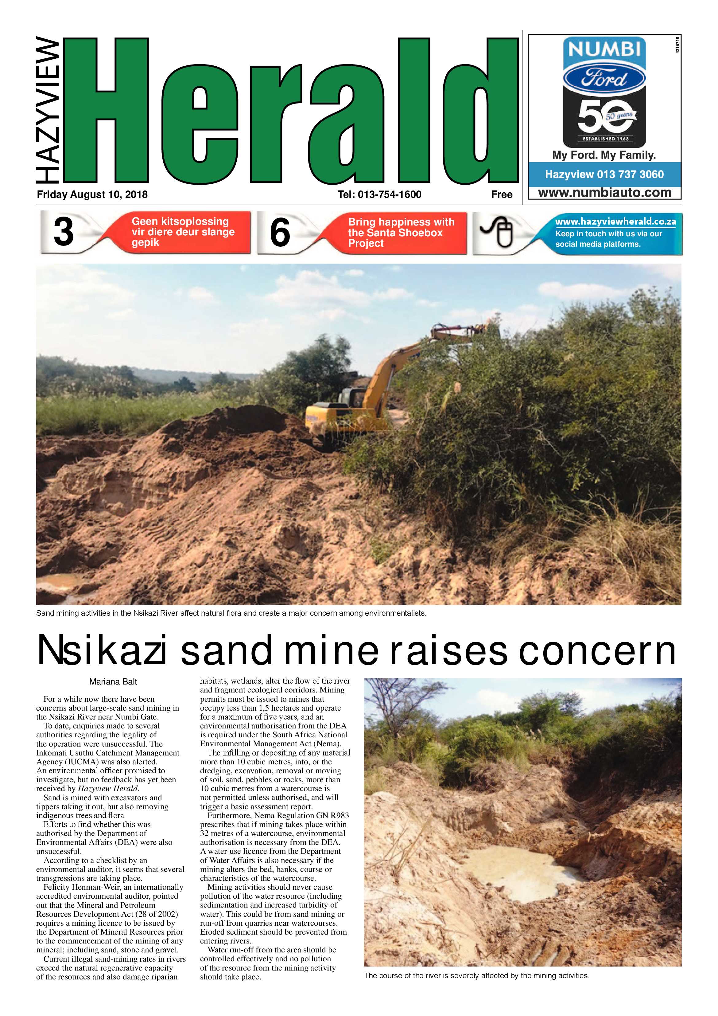 Hazyview Herald 10 August 2018 page 1