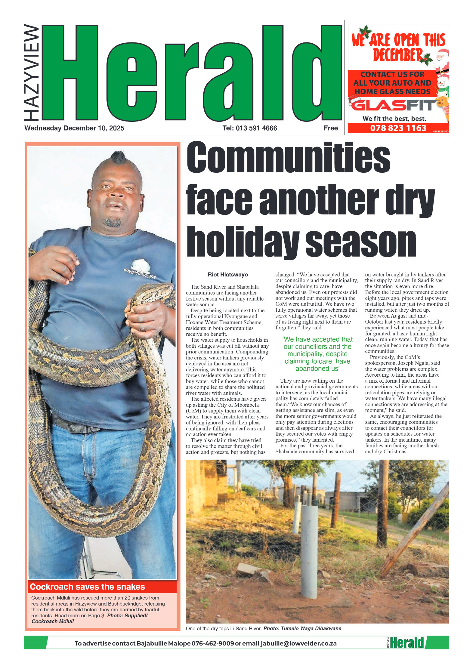 Hazyview Herald 10 December 2025 page 1