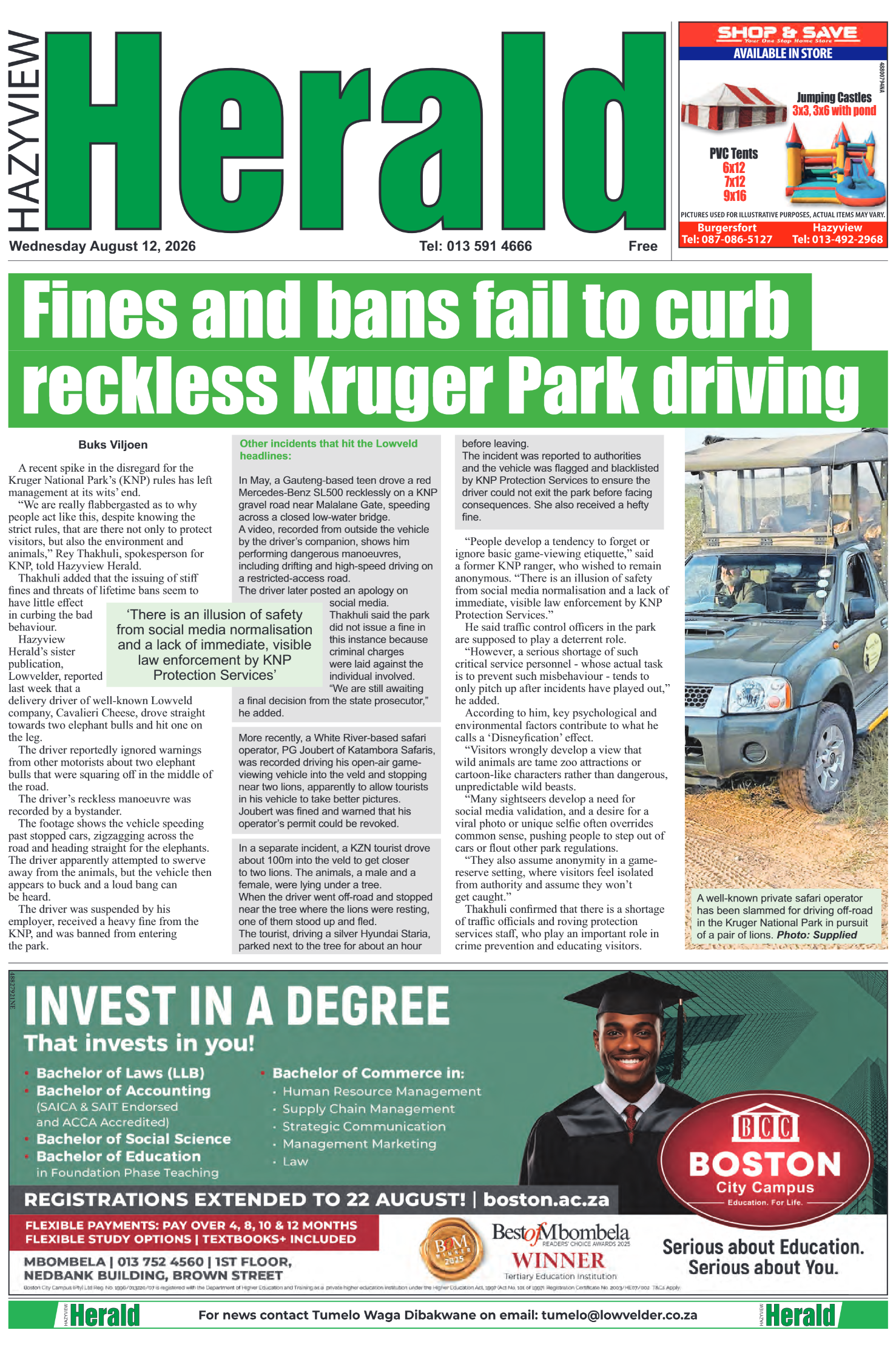 Hazyview Herald 12 August 2026 page 1
