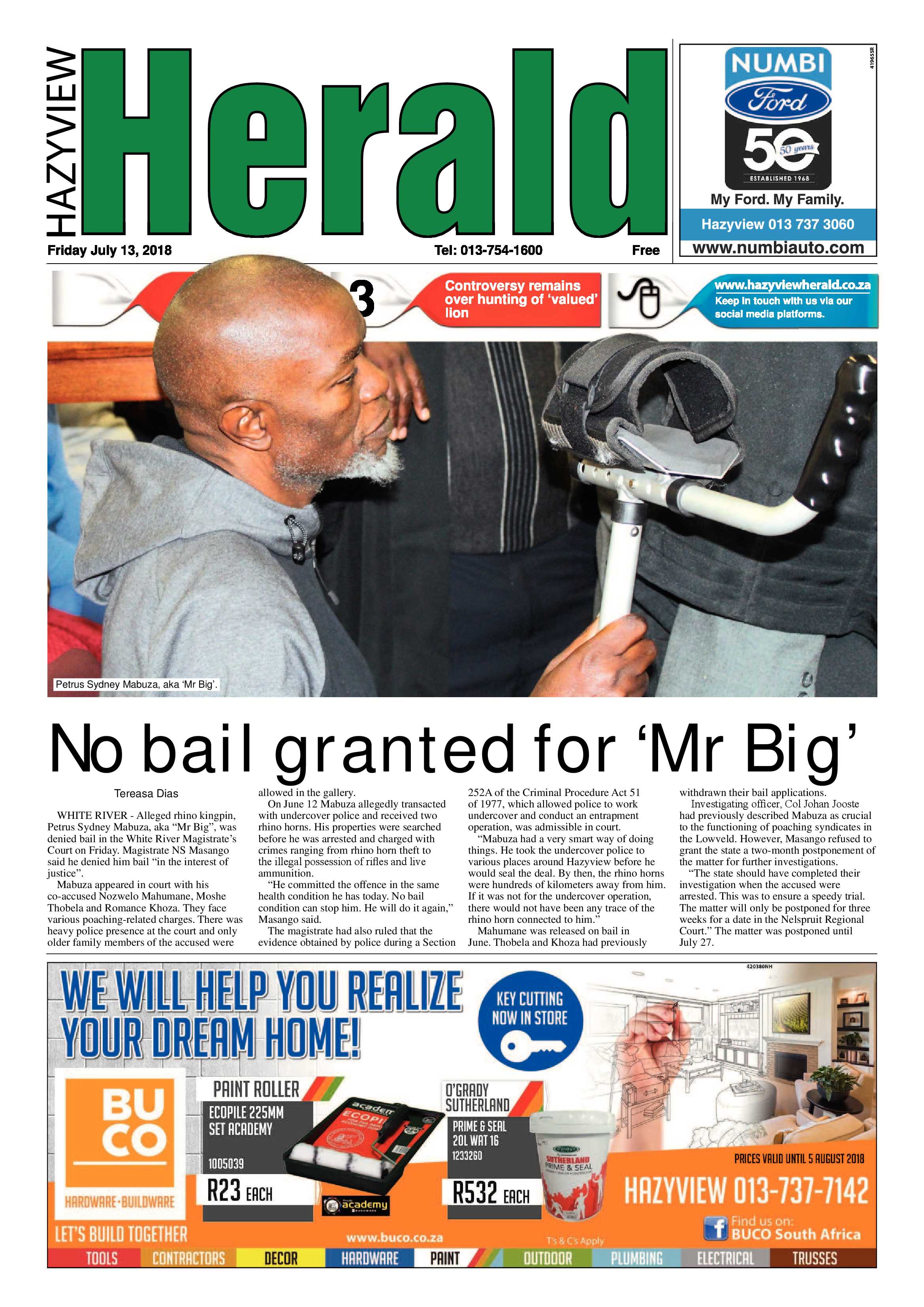 Hazyview Herald 13 July 2018 page 1