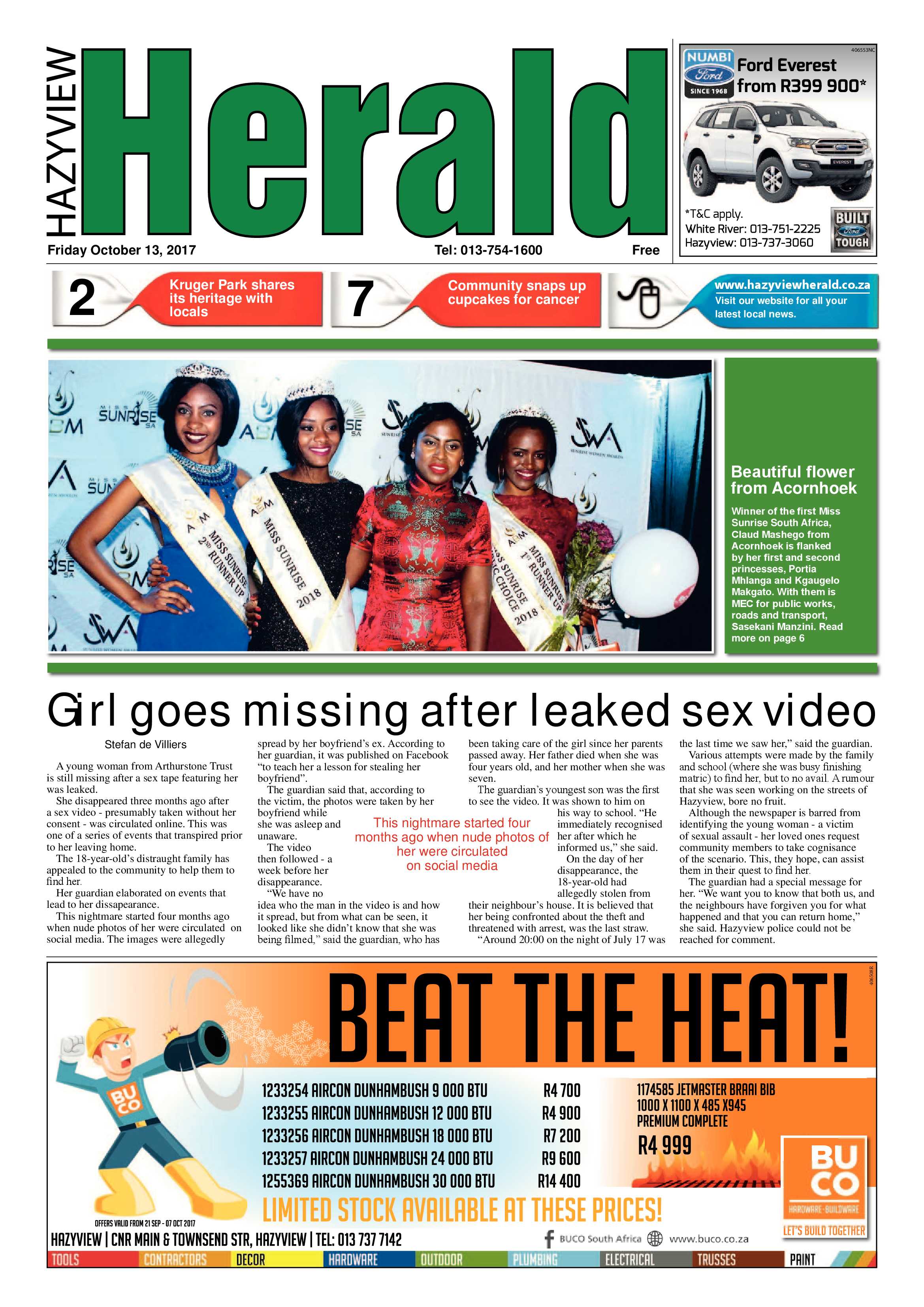 Hazyview Herald 13 October 2017 page 1
