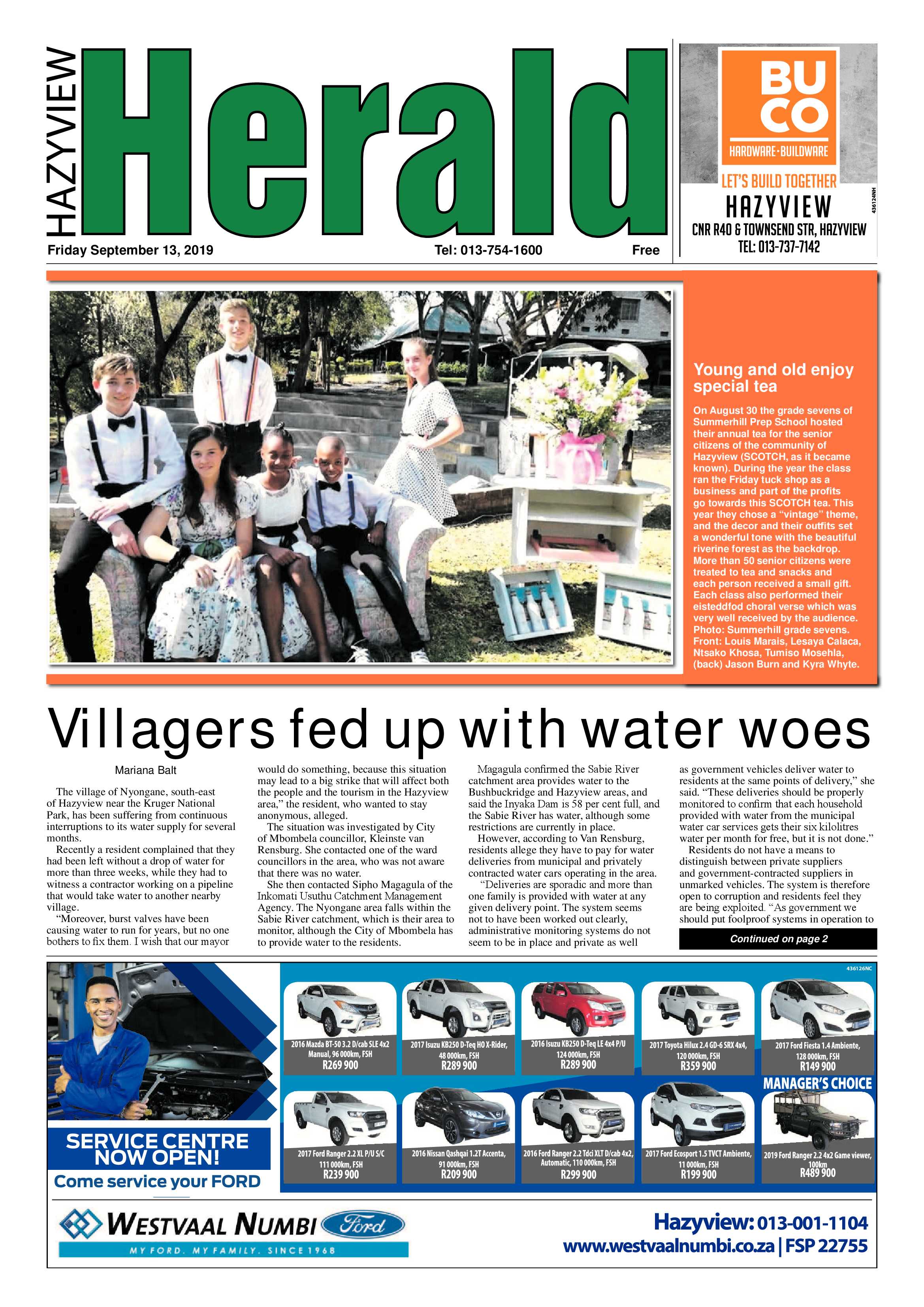 Hazyview Herald 13 September 2019 page 1
