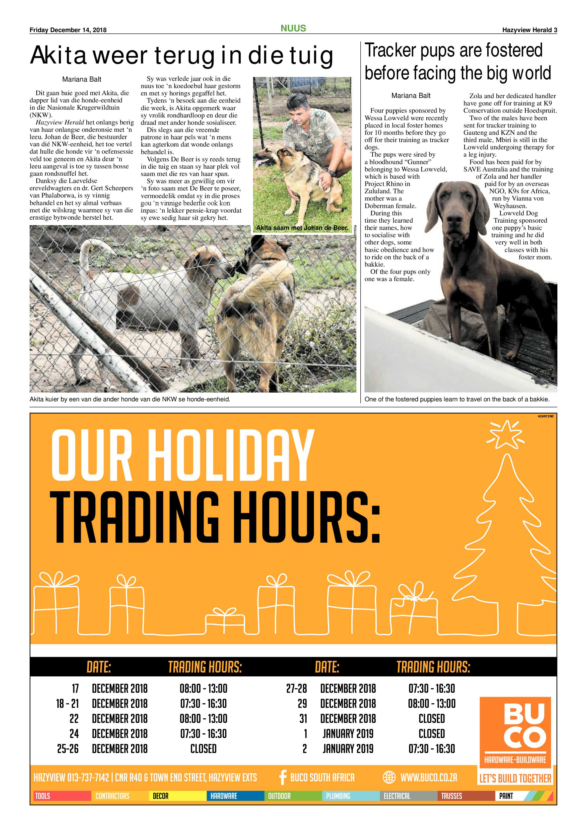 Hazyview Herald 14 December 2018 page 3