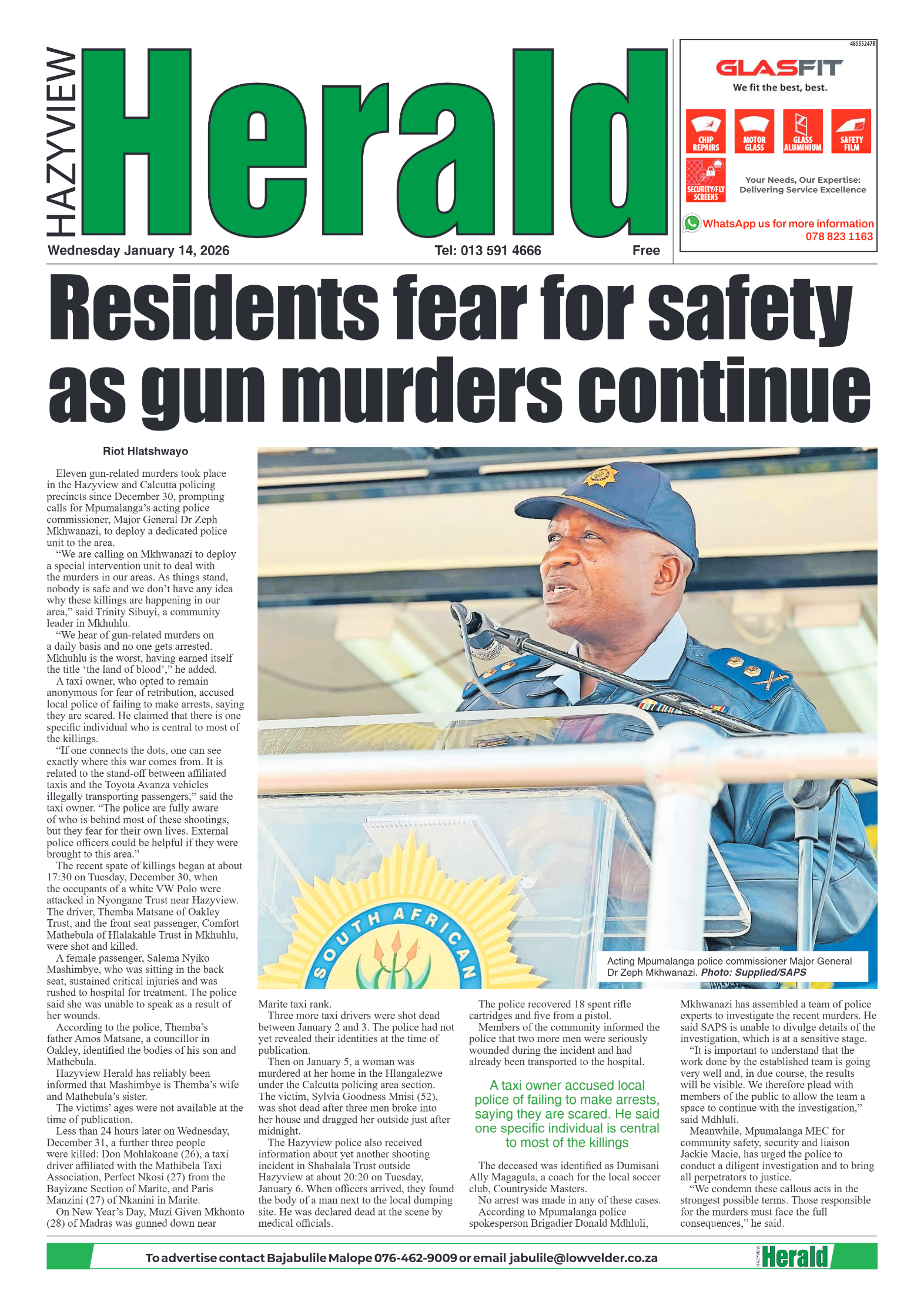 Hazyview Herald 14 January 2026 page 1