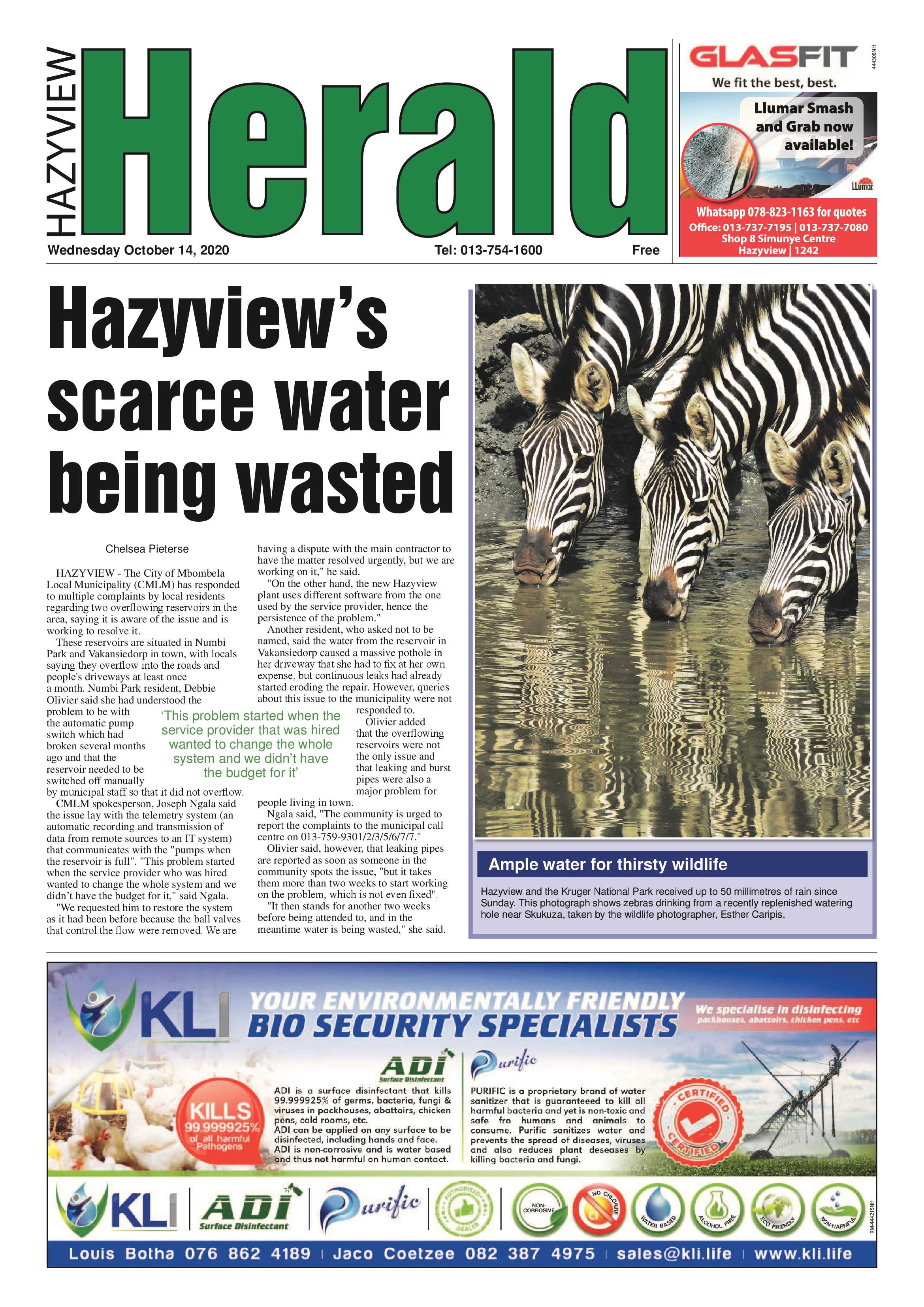 Hazyview Herald 14 October 2020 page 1