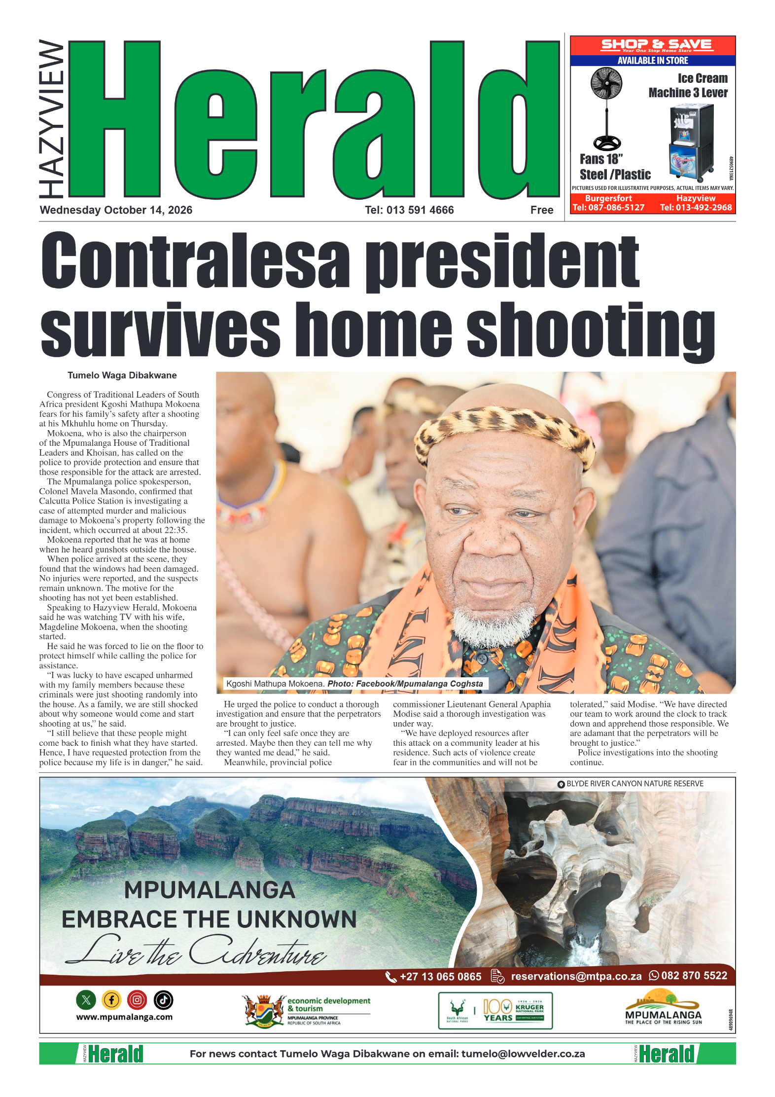 Hazyview Herald 14 October 2026 page 1