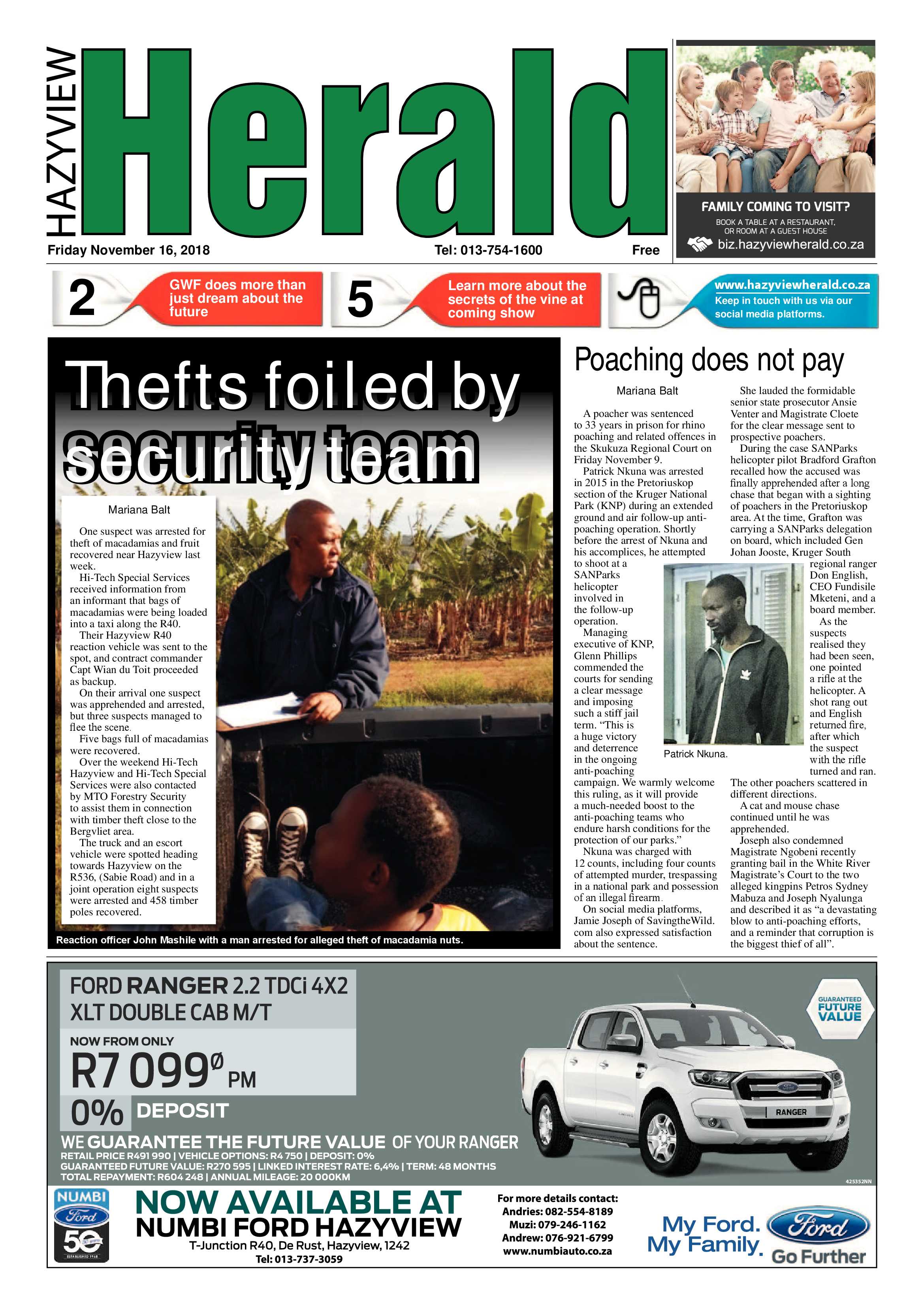 Hazyview Herald 16 November 2018 page 1