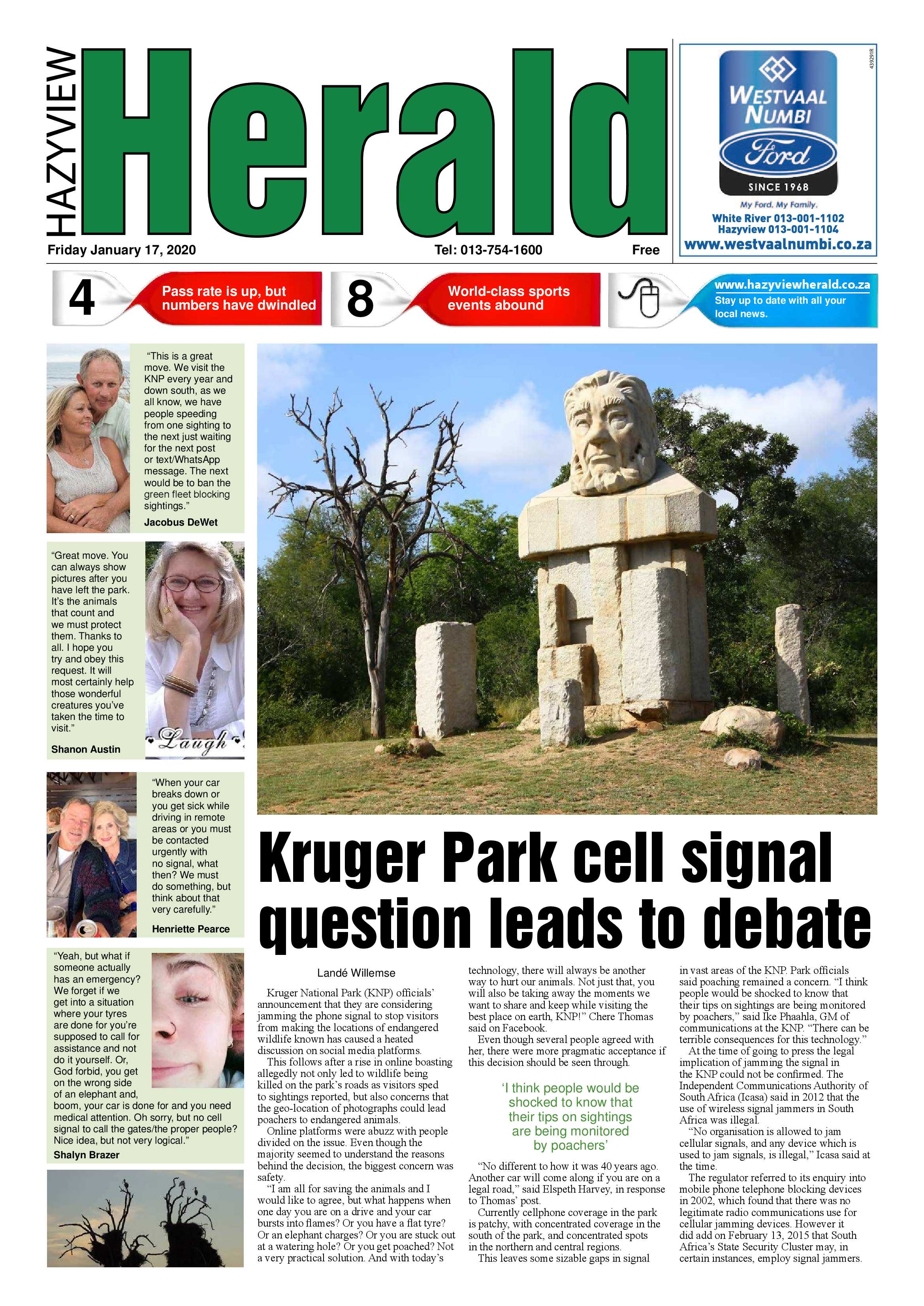 Hazyview Herald 17 January 2020 page 1