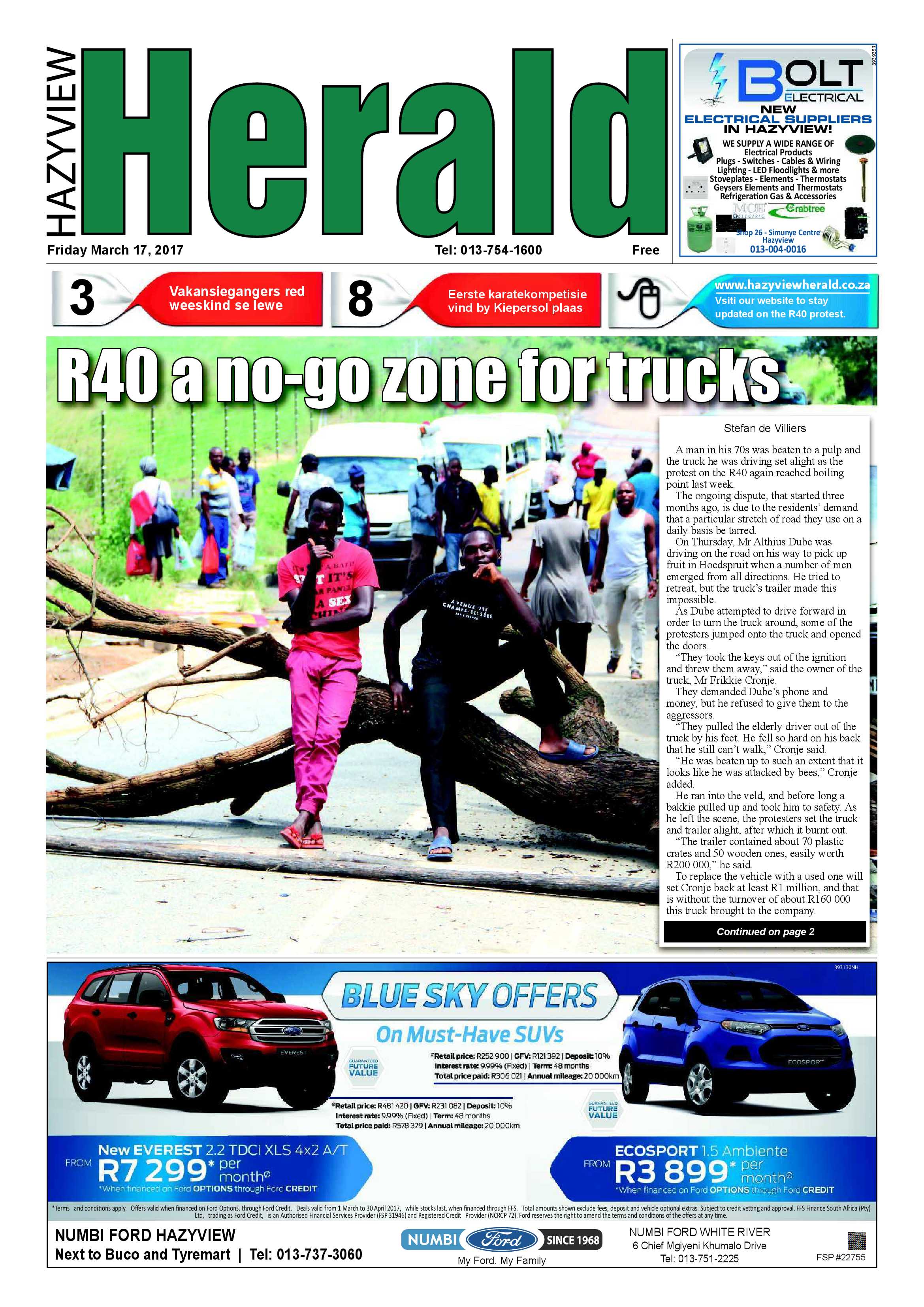 Hazyview Herald 17 March 2017 page 1