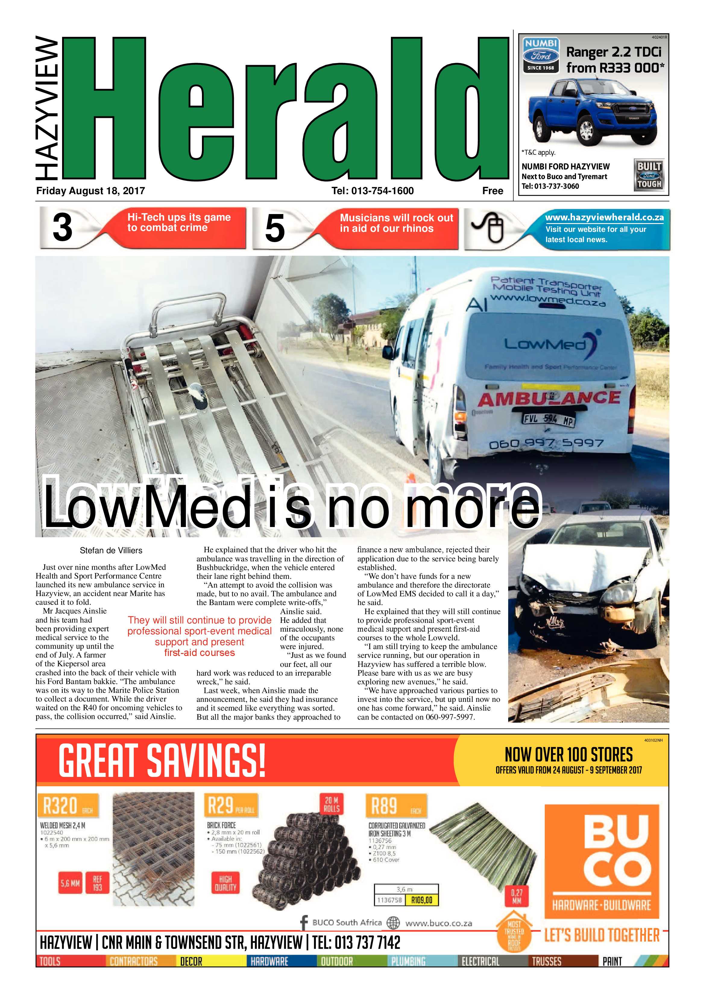 Hazyview Herald 18 August 2017 page 1
