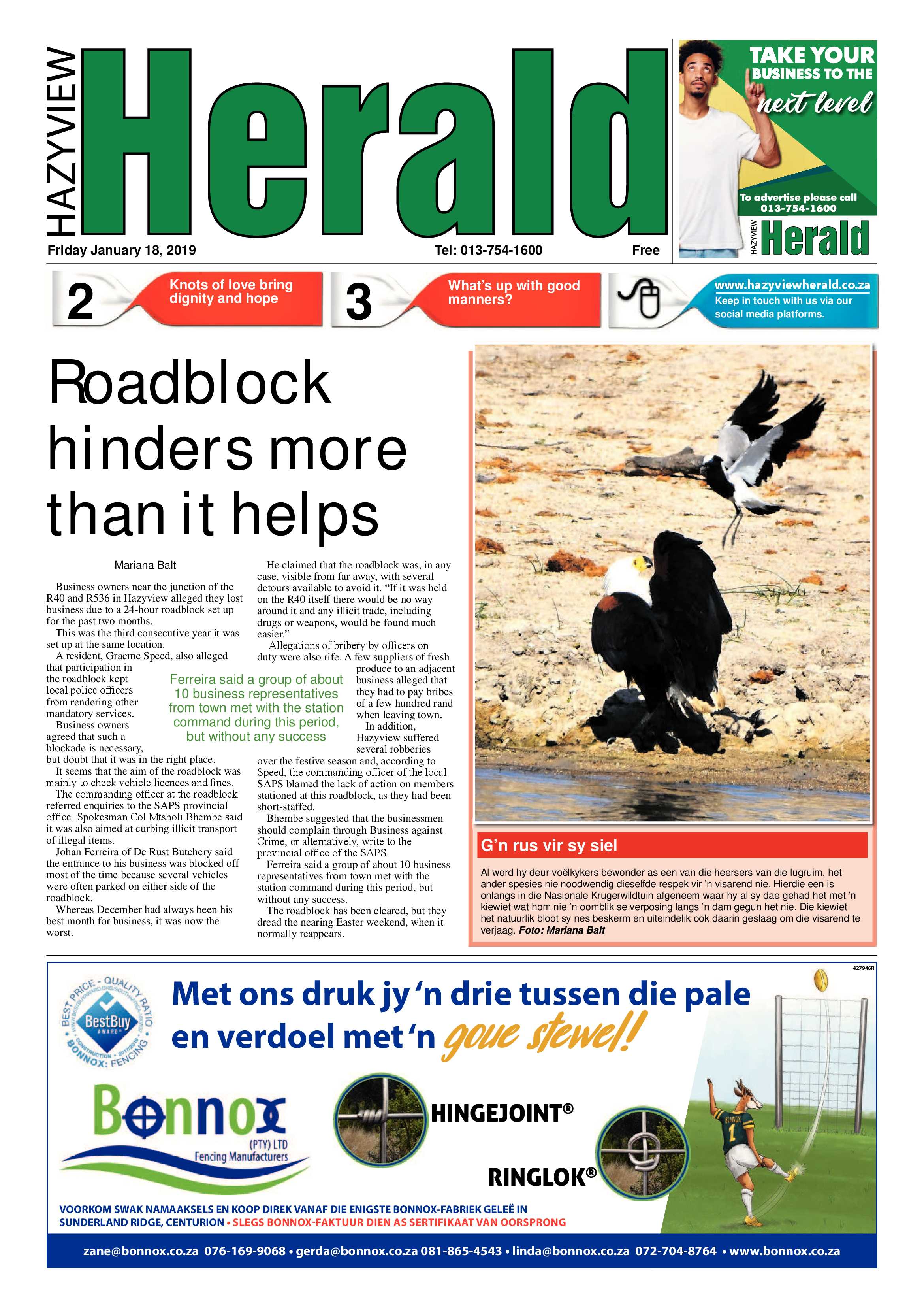 Hazyview Herald 18 January 2019 page 1