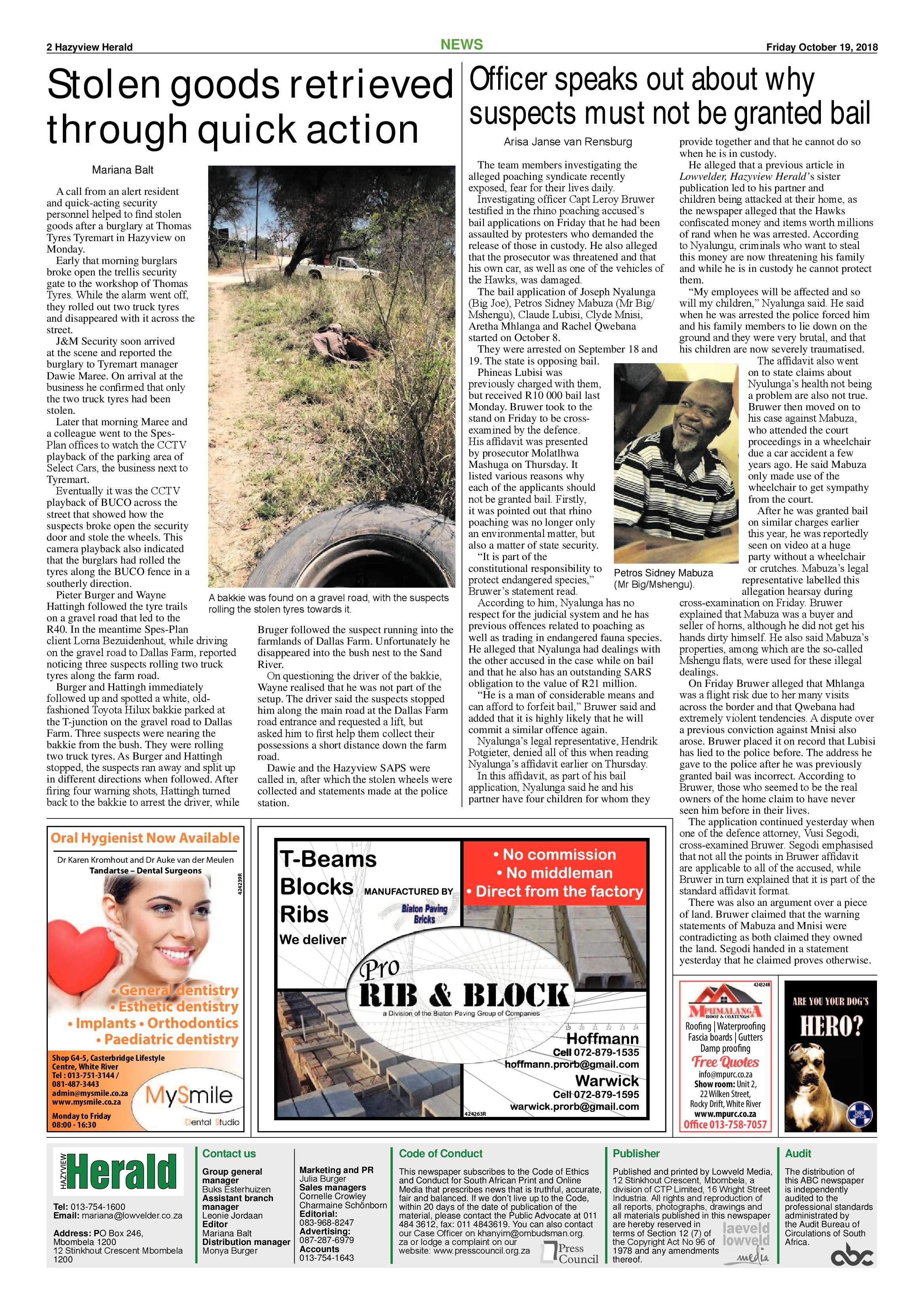 Hazyview Herald 19 October 2018 page 2
