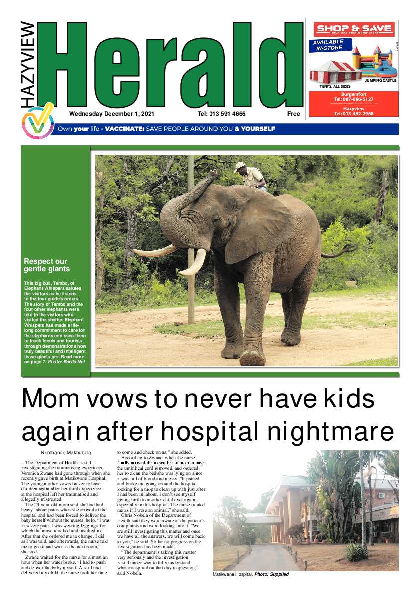 Hazyview Herald 1 December 2021 page 1