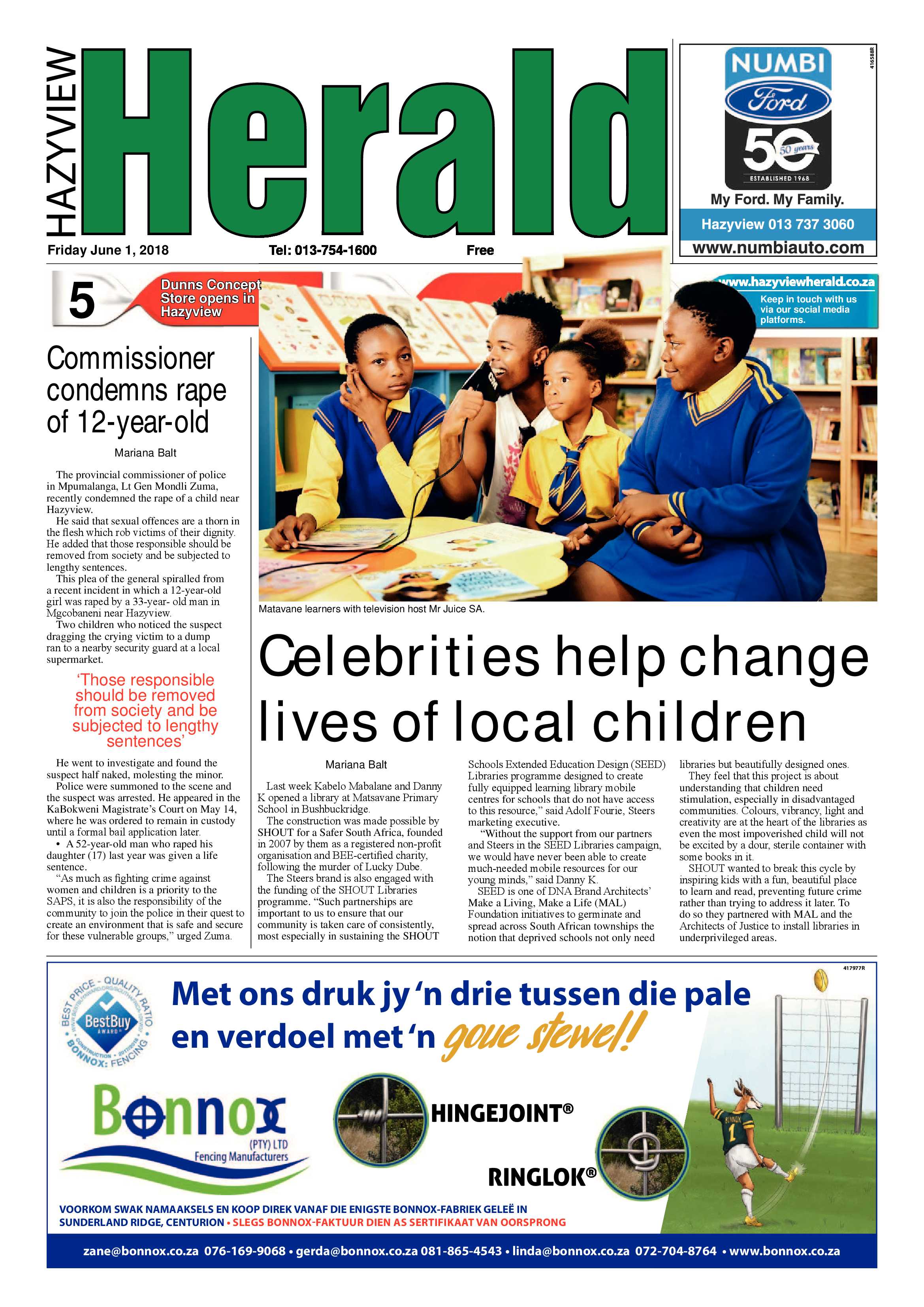 Hazyview Herald 1 June 2018 page 1