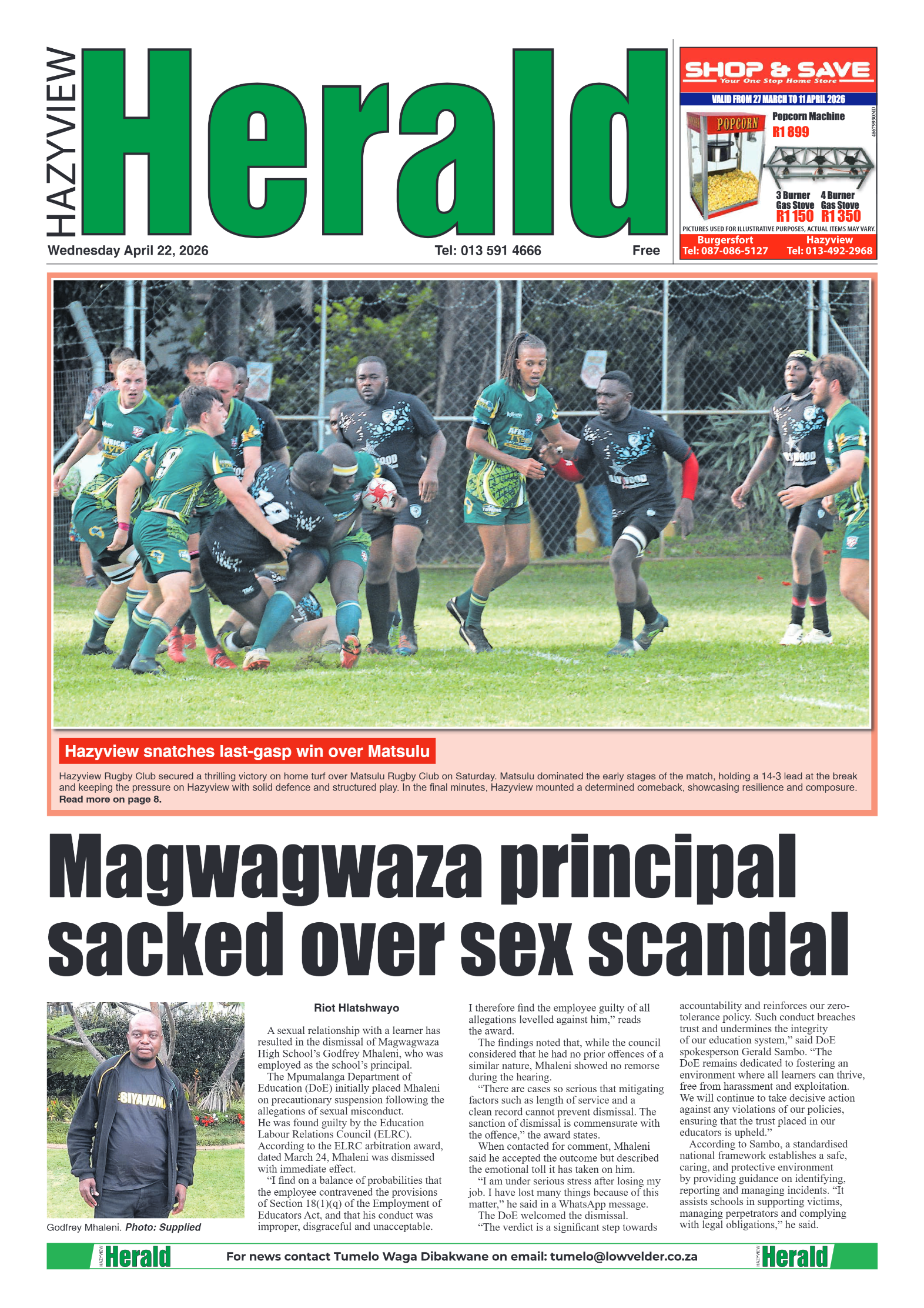 Hazyview Herald 22 April 2026 page 1