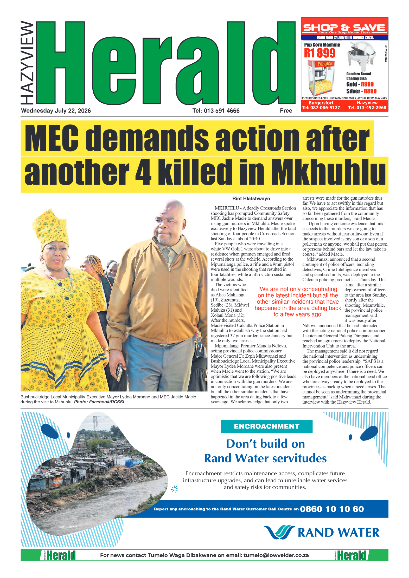 Hazyview Herald 22 July 2026 page 1