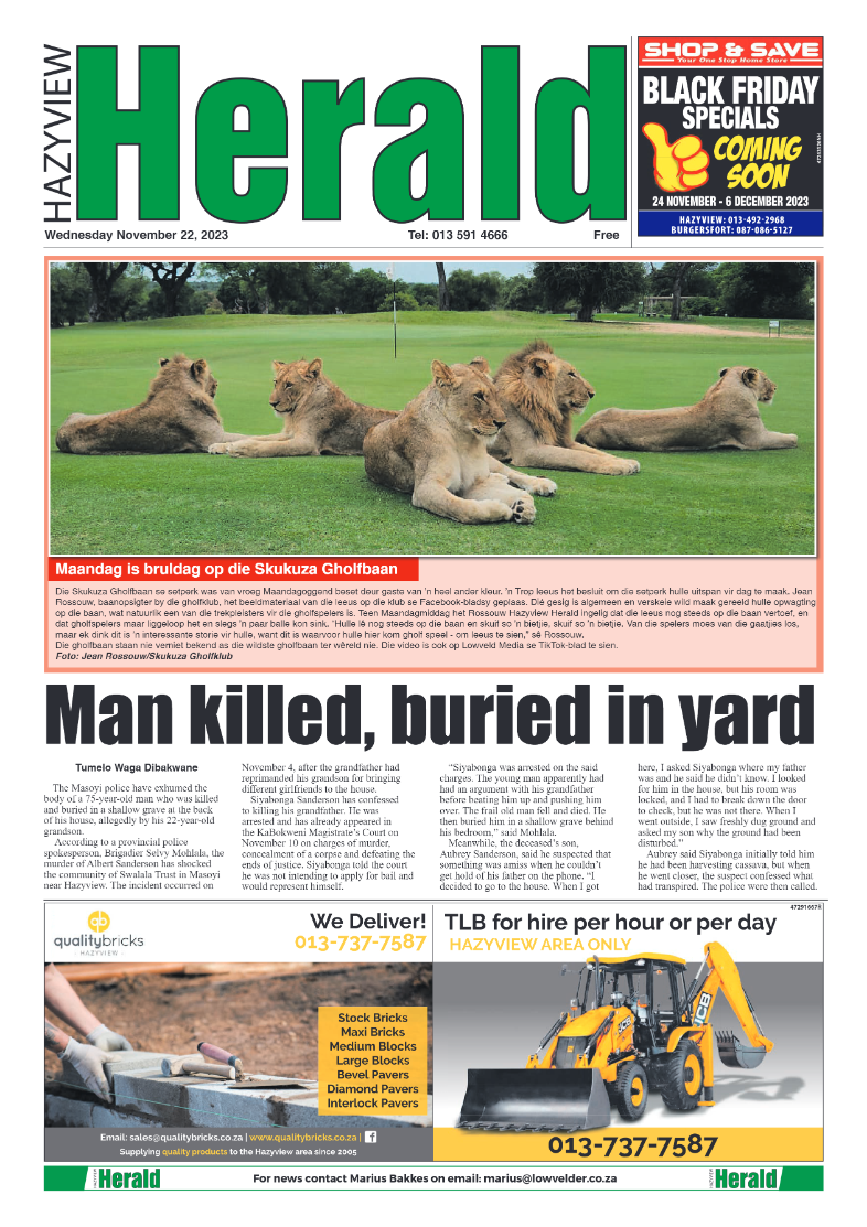 Hazyview Herald 22 November 2023 page 1