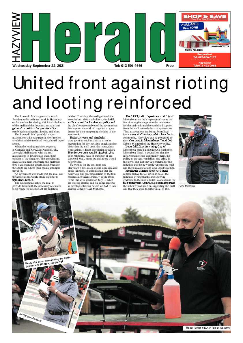 Hazyview Herald 22 September 2021 page 1
