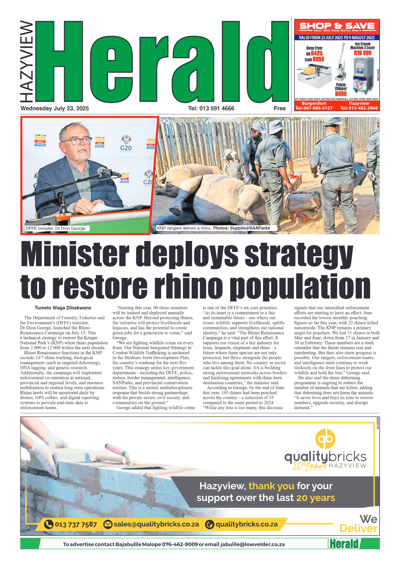 Hazyview Herald 23 July 2025 page 1