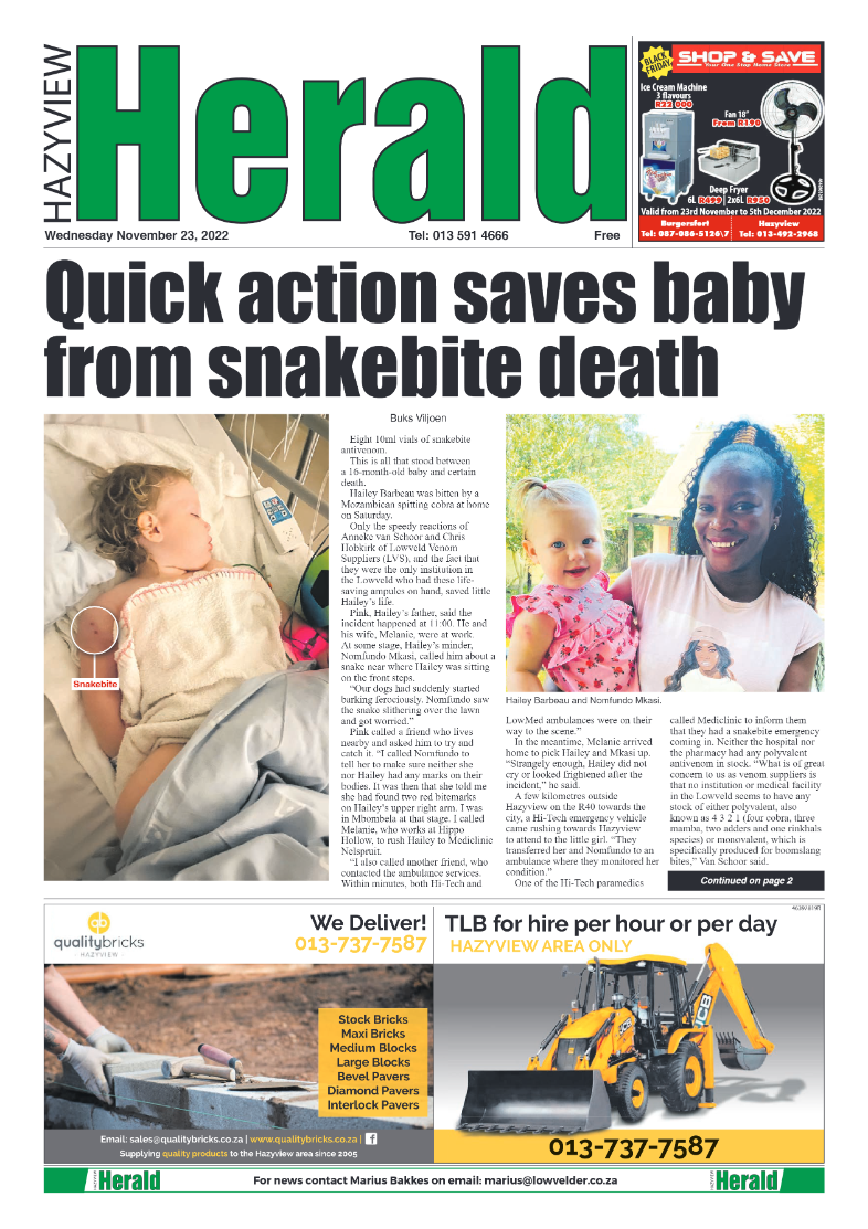 Hazyview Herald 23 November 2022 page 1