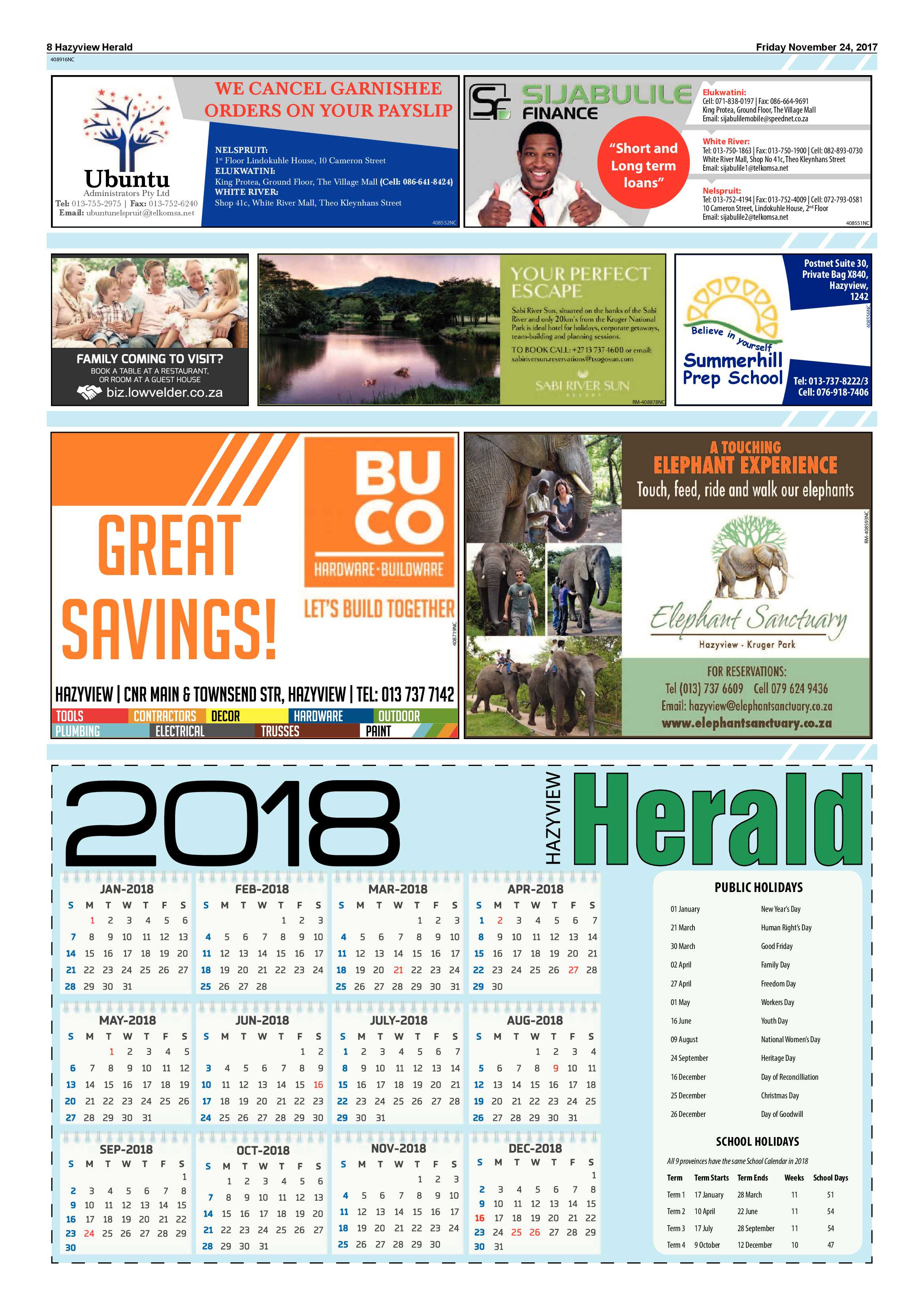 Hazyview Herald 24 November 2017 page 8