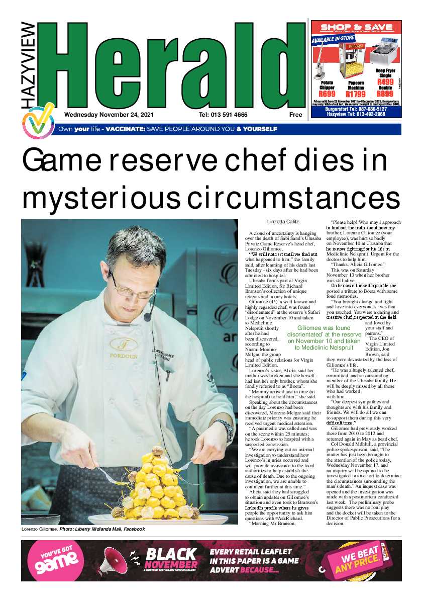 Hazyview Herald 24 November 2021 page 1