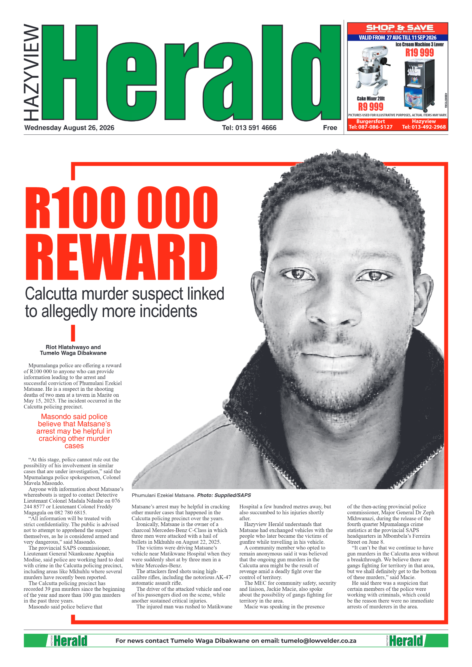 Hazyview Herald 26 August 2026 page 1