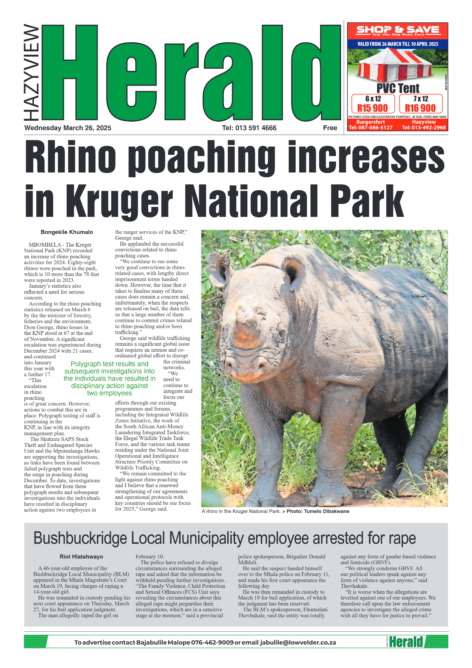 Hazyview Herald 26 March 2025 page 1