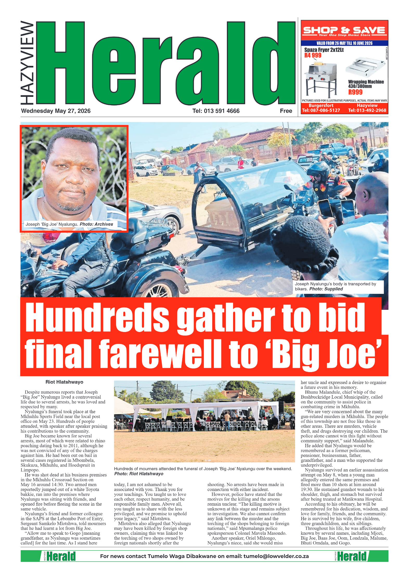 Hazyview Herald 27 May 2026 page 1