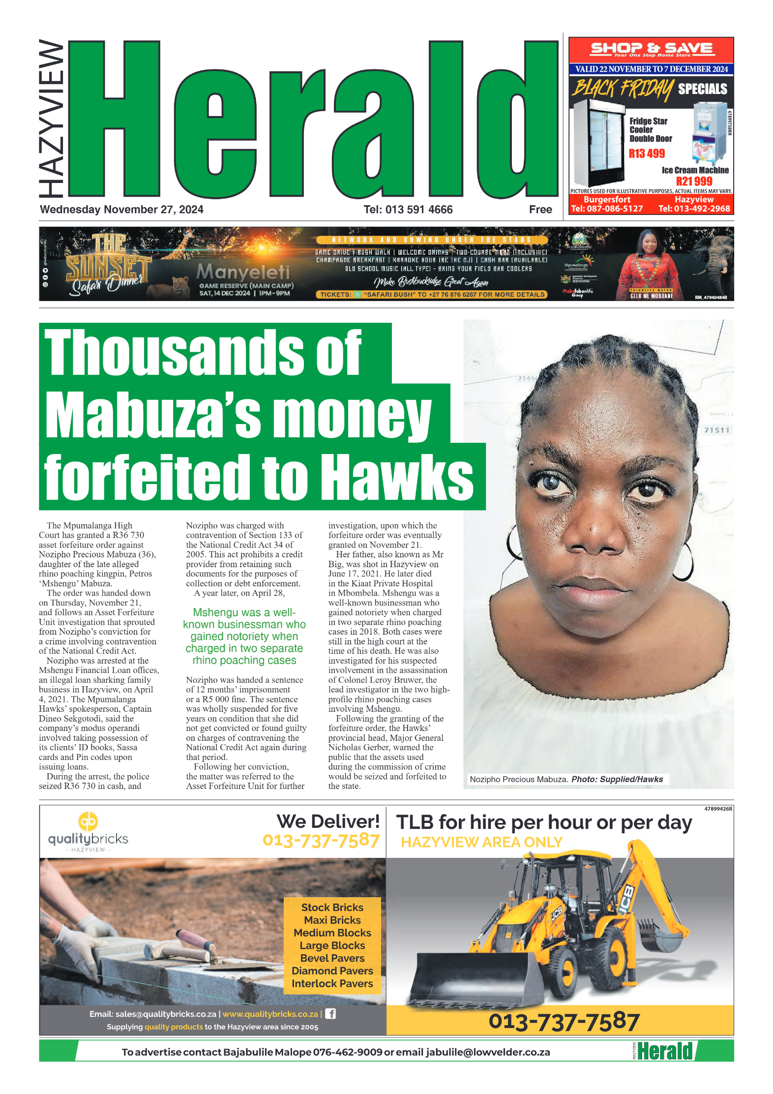 Hazyview Herald 27 November 2024 page 1