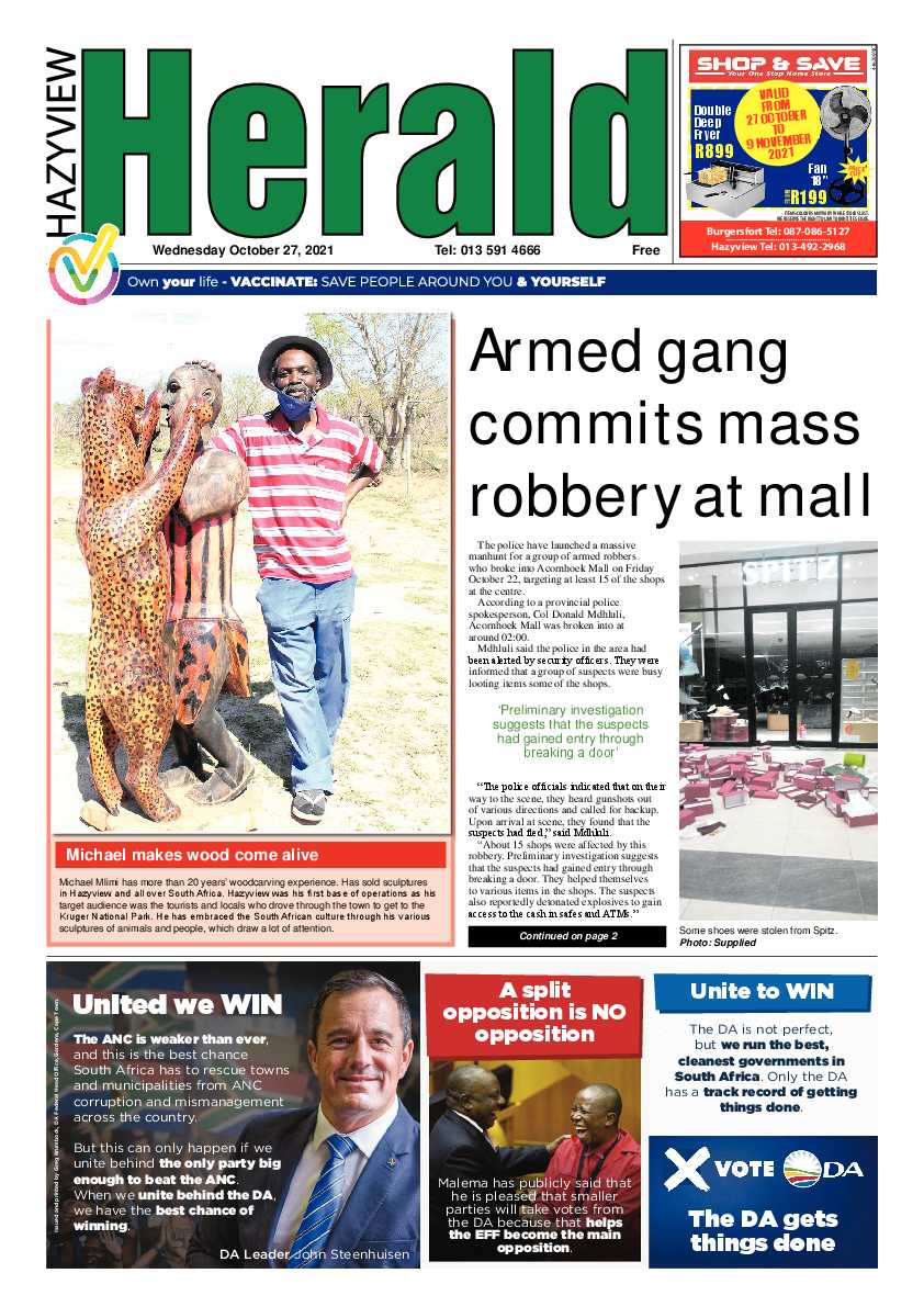 Hazyview Herald 27 October 2021 page 1