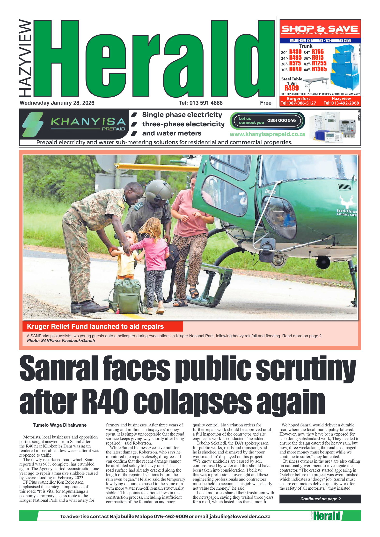 Hazyview Herald 28 January 206 page 1