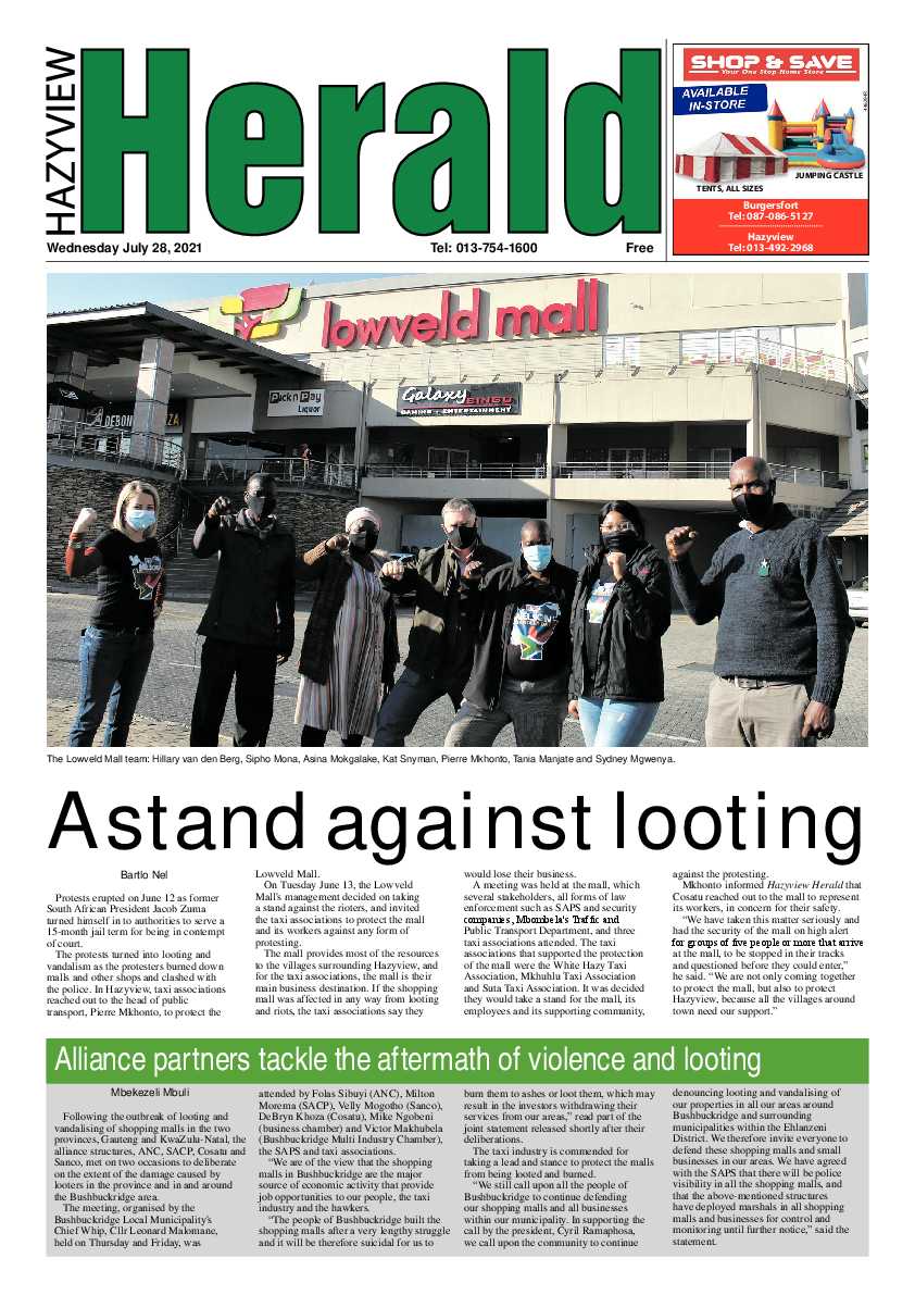 Hazyview Herald 28 July 2021 page 1