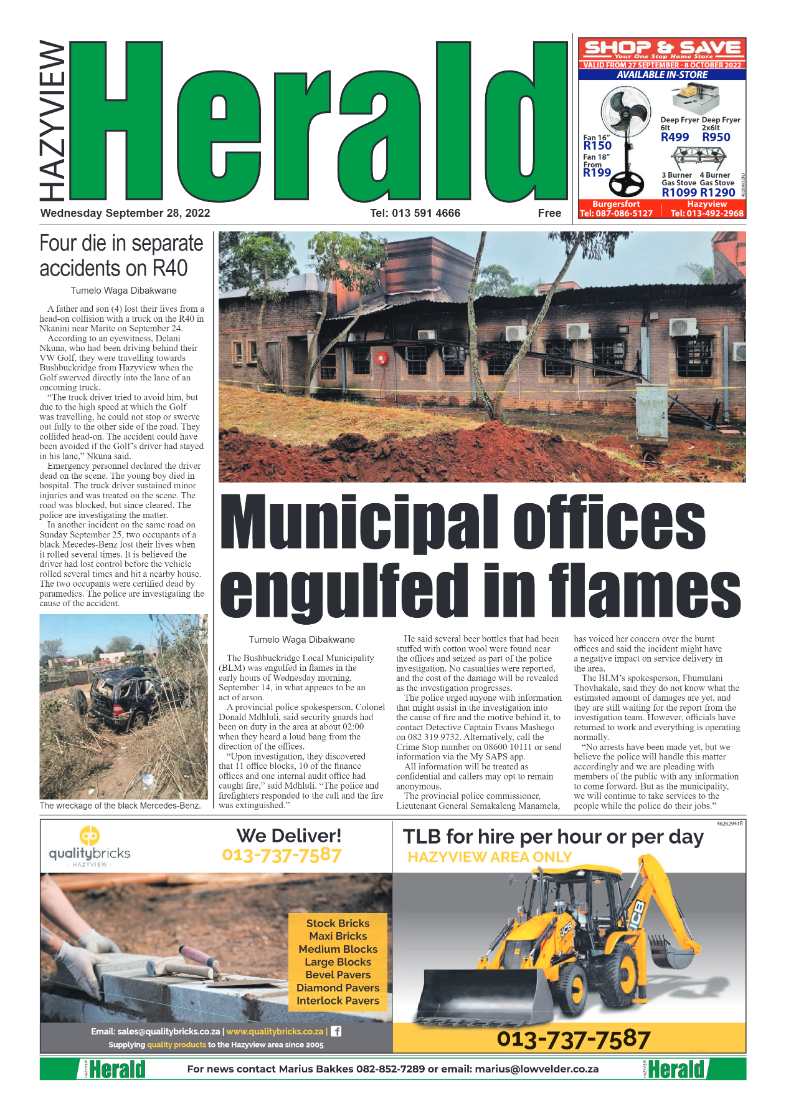 Hazyview herald 28 September 2022 page 1
