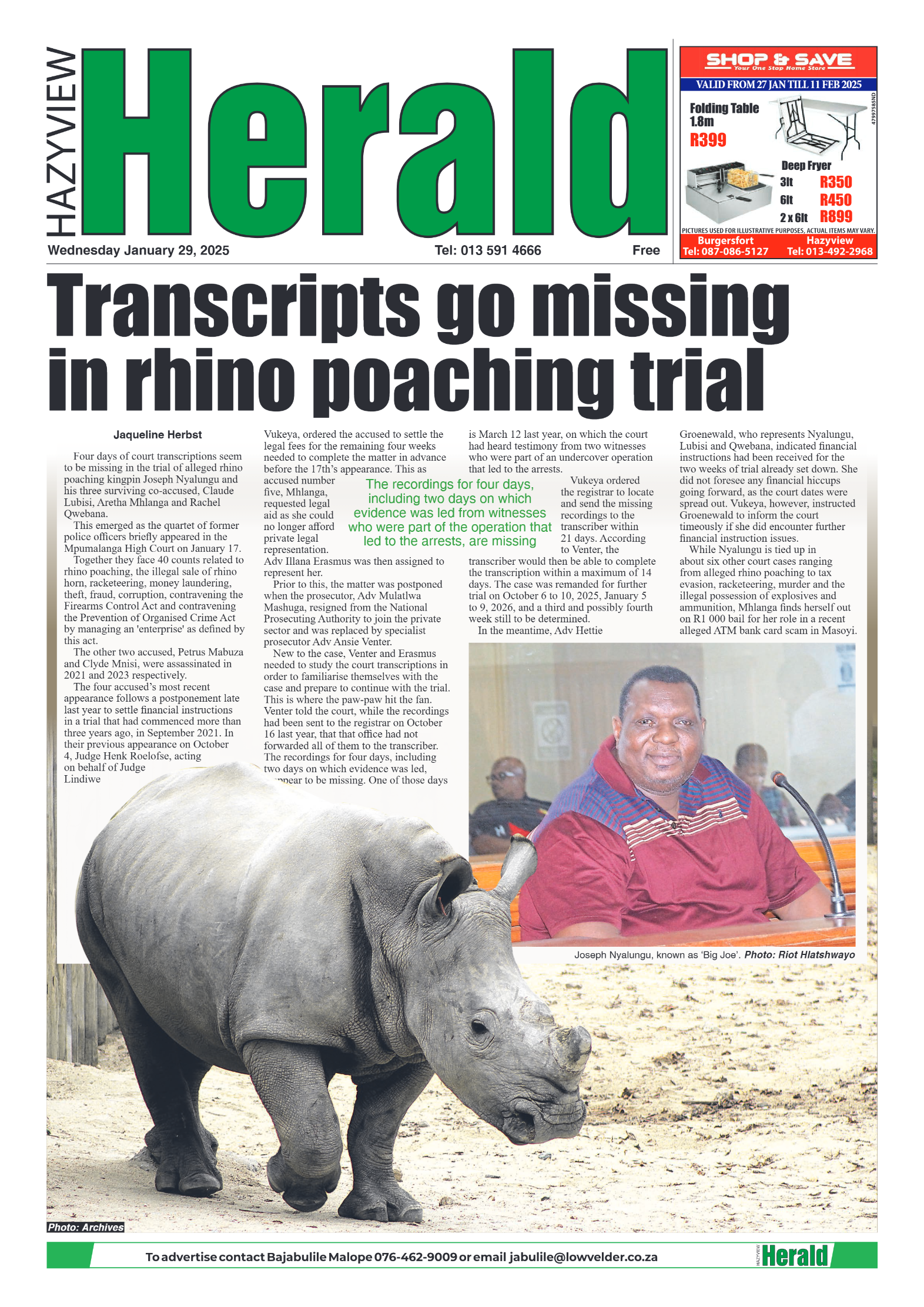 Hazyview Herald 29 January 2025 page 1