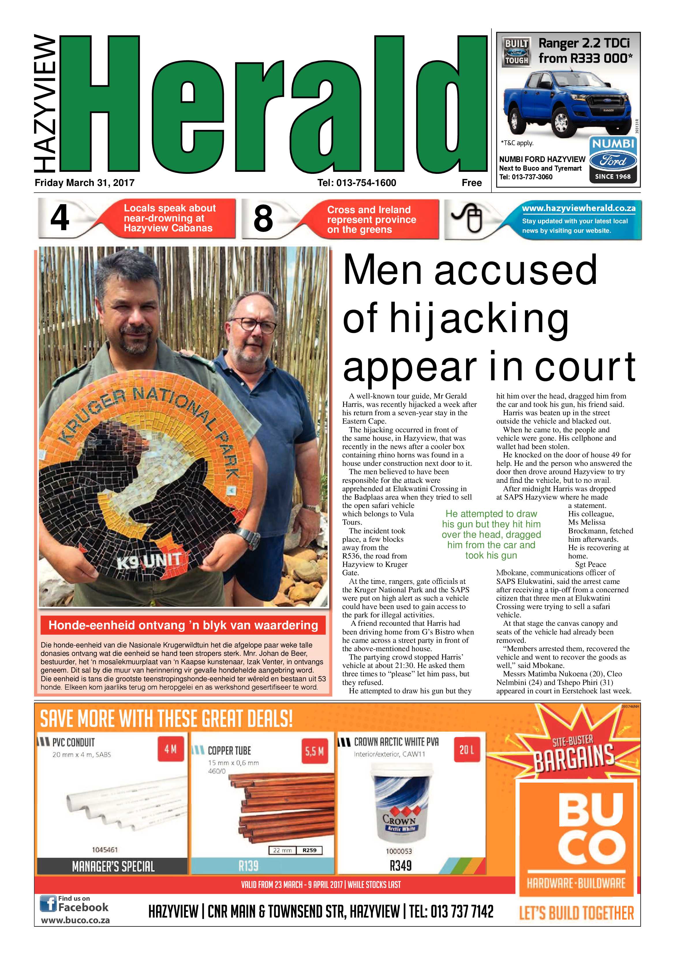 Hazyview Herald 31 March 2017 page 1