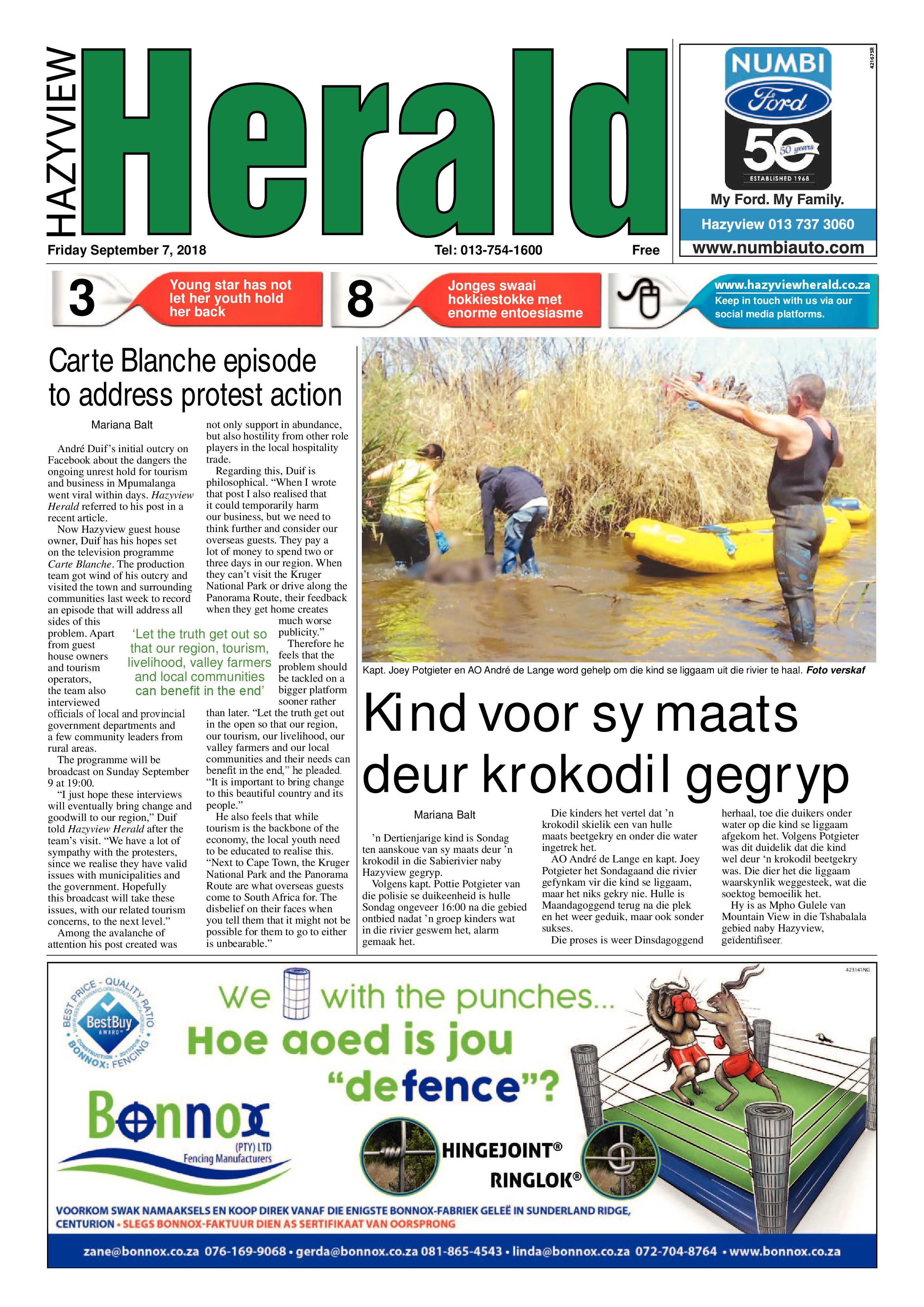 Hazyview Herald 7 September 2018 page 1