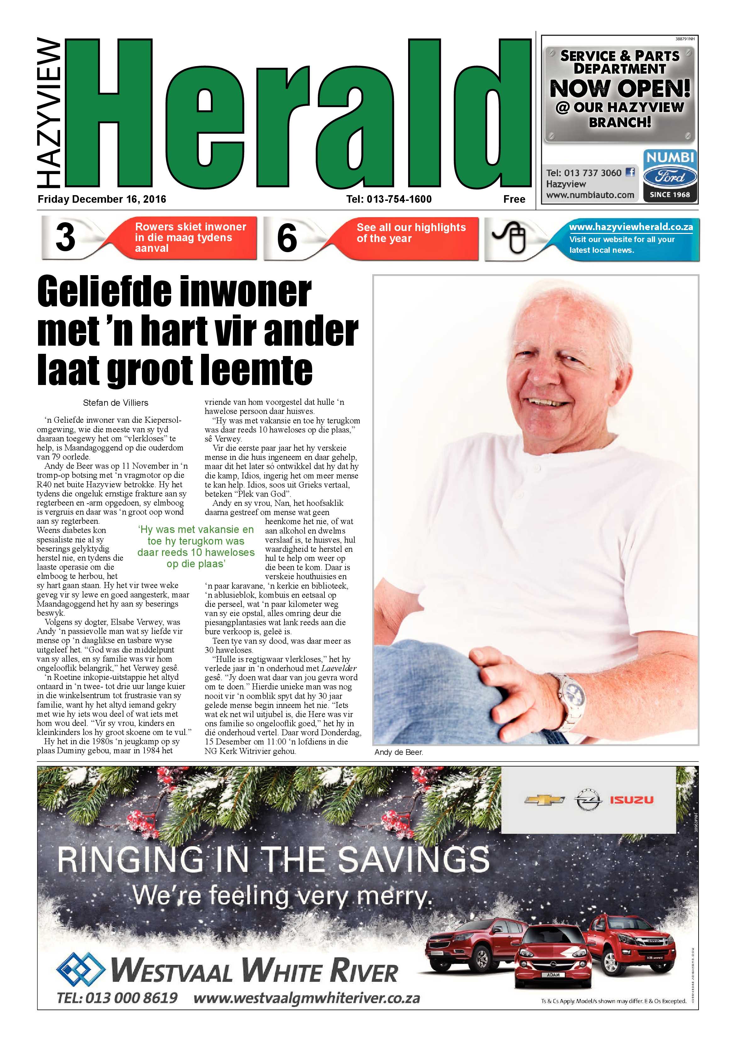 Hazyview Herald 16 December 2016 page 1