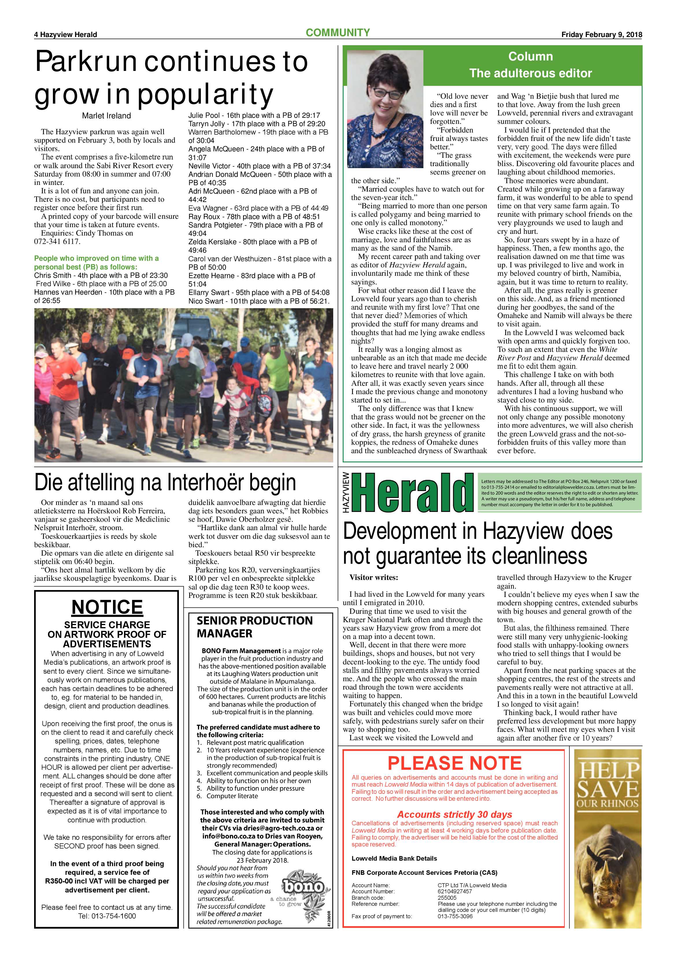 Hazyview Herald 9 February 2018 page 4