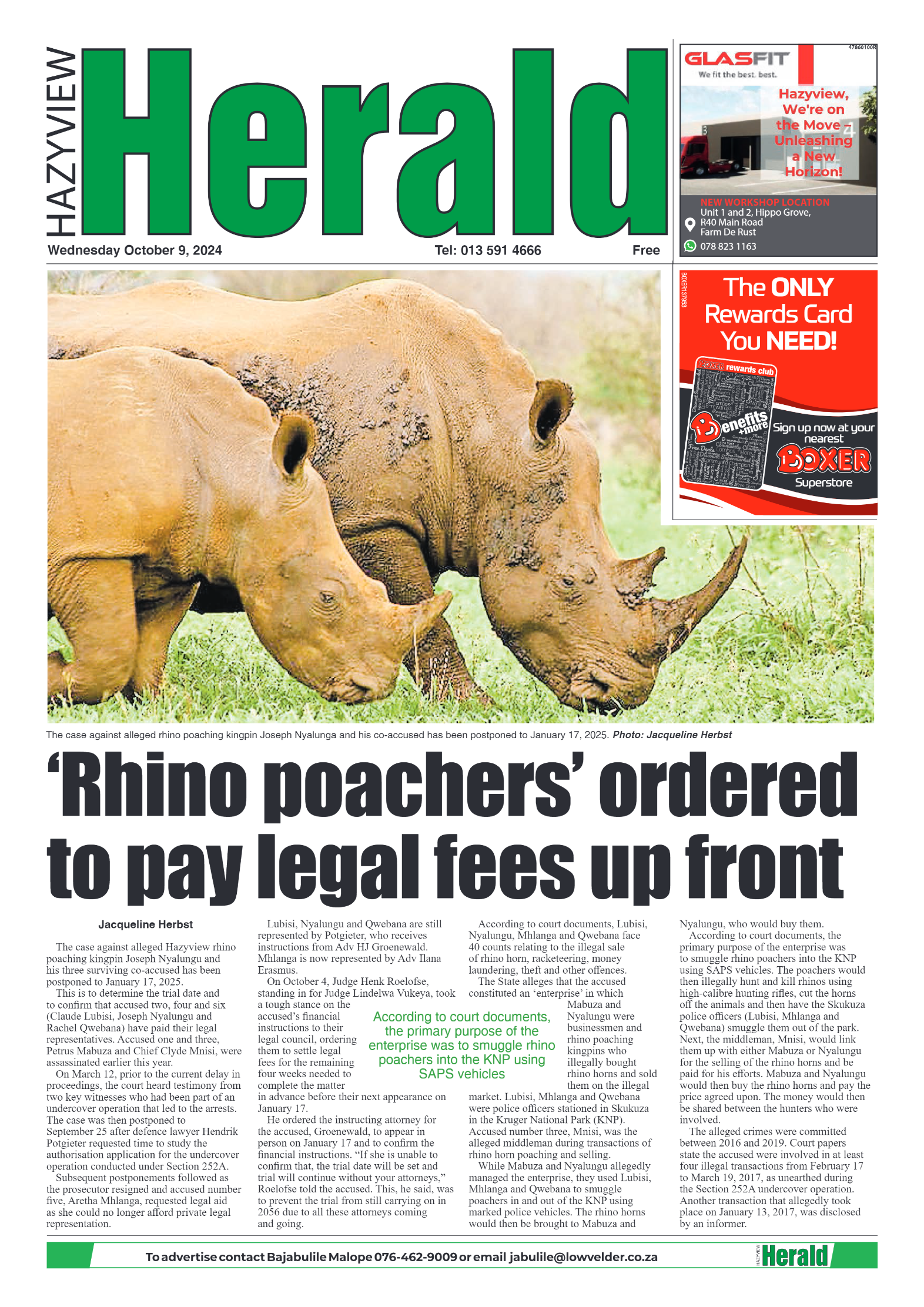 Hazyview Herald 9 October 2024 page 1