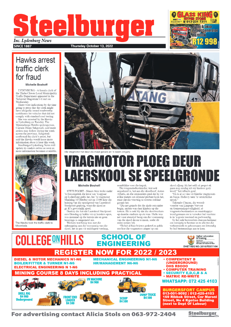 Steelburger News 13 October 2022 page 1